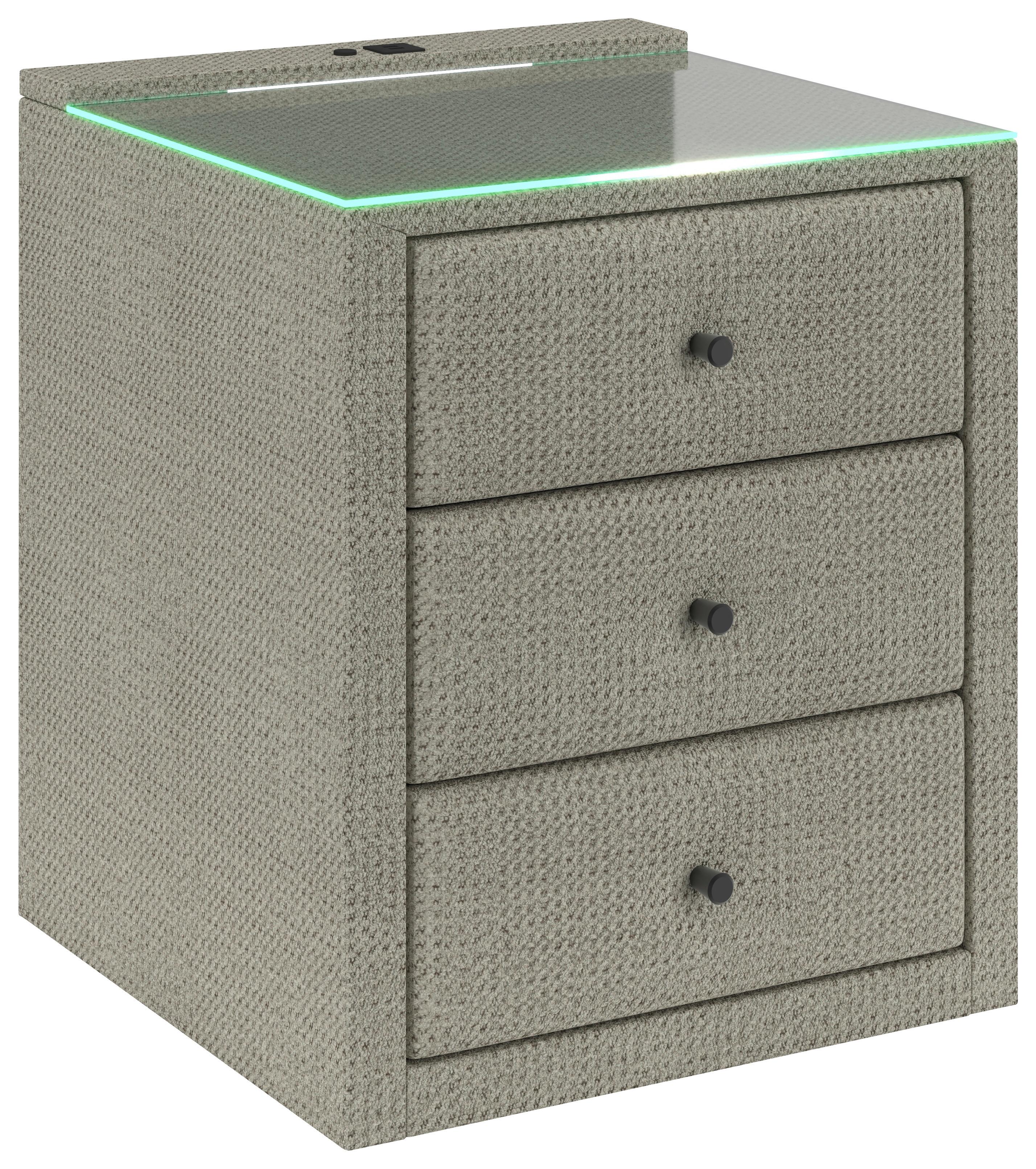 Nachtkästchen Brisbane I inkl. USB Anschluss B: 49,5cm - Ecru, Trend, Glas/Holzwerkstoff (49,5/56,5/46cm) - Sembella