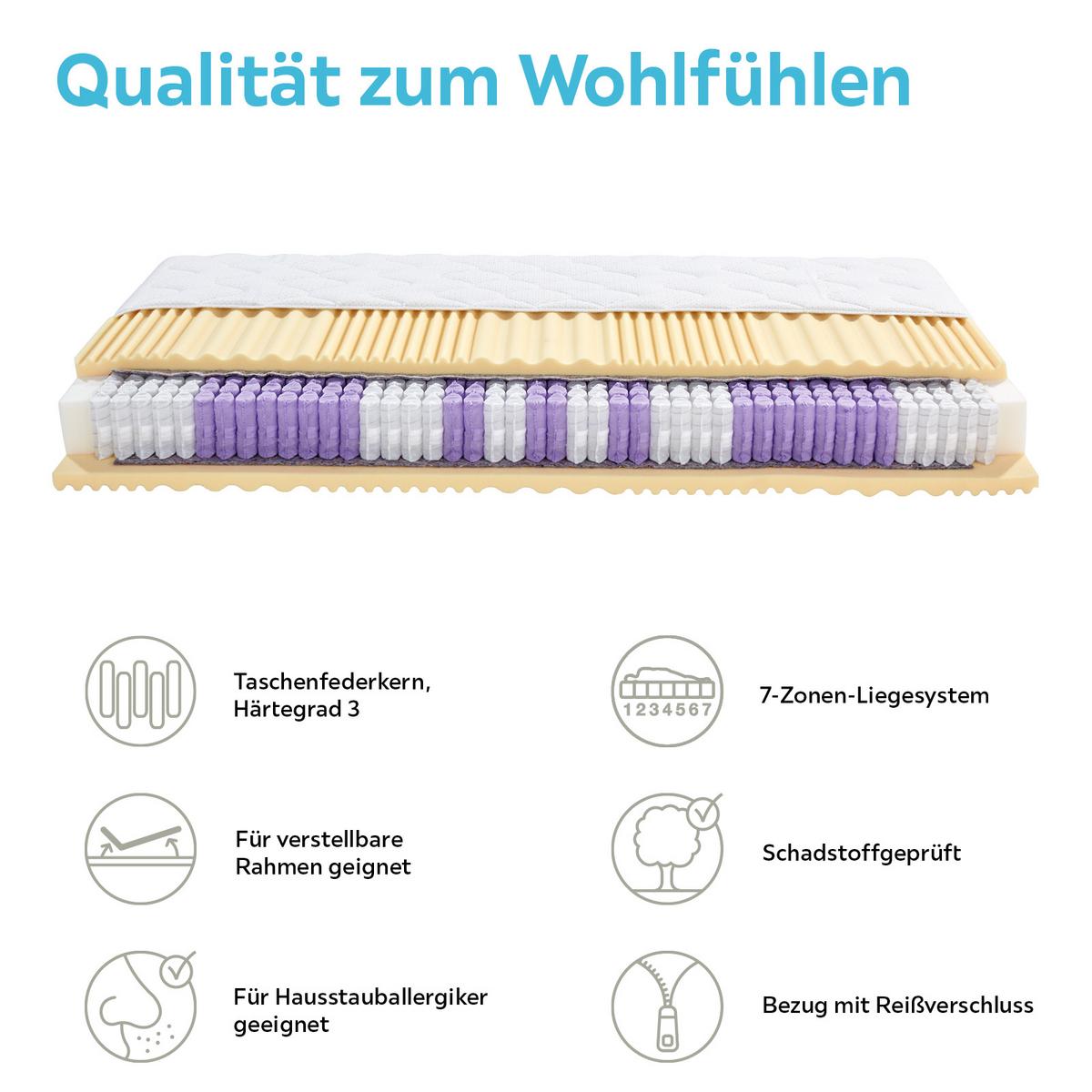 Taschenfederkernmatratze Visco Dream 90x200 cm H3 H: 22 cm - Weiß, KONVENTIONELL, Textil (90/200cm) - Livetastic