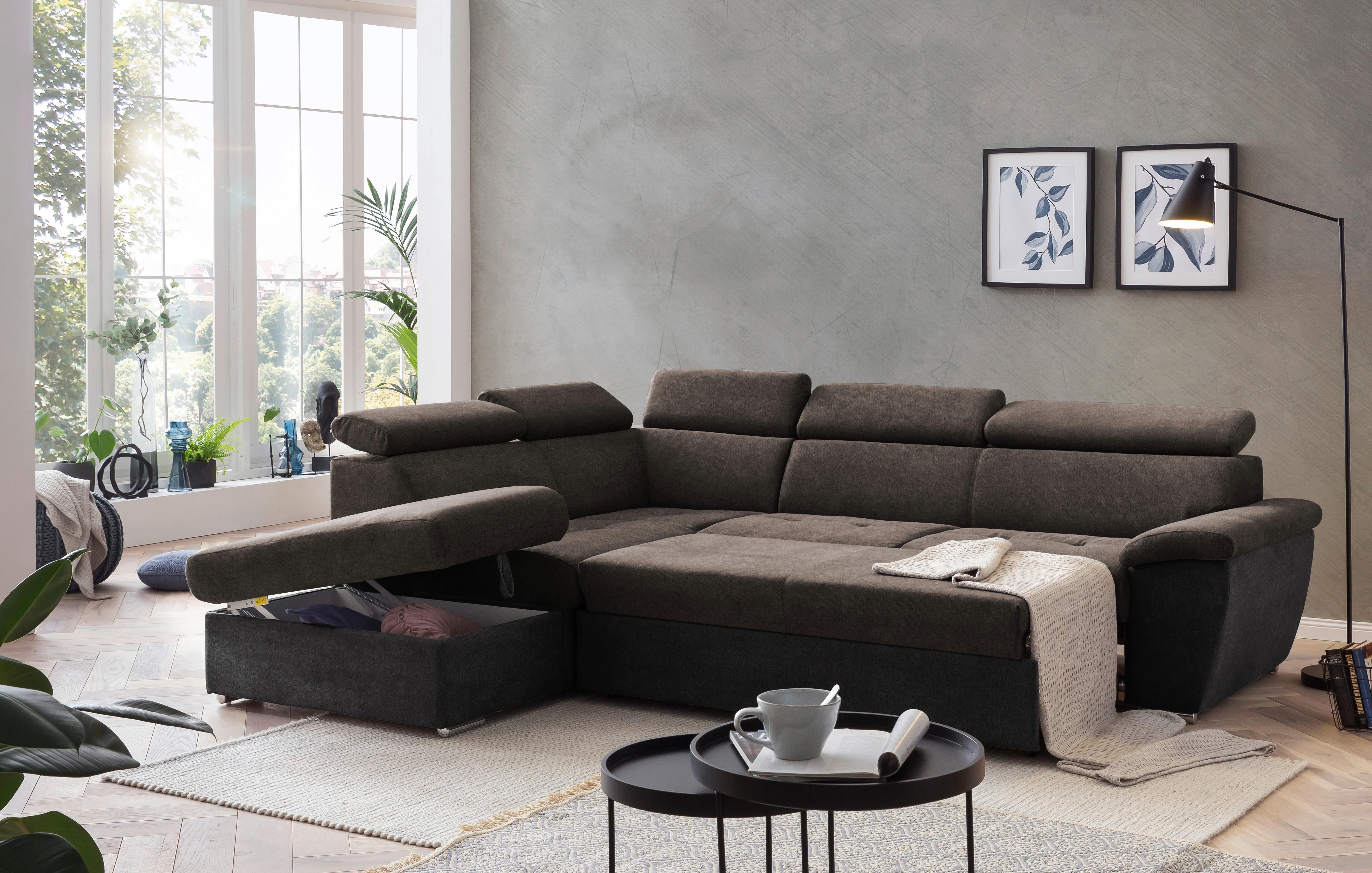 Livetastic Ecksofa mit Schlaffunktion und Bettkasten Antero Dunkelbraun