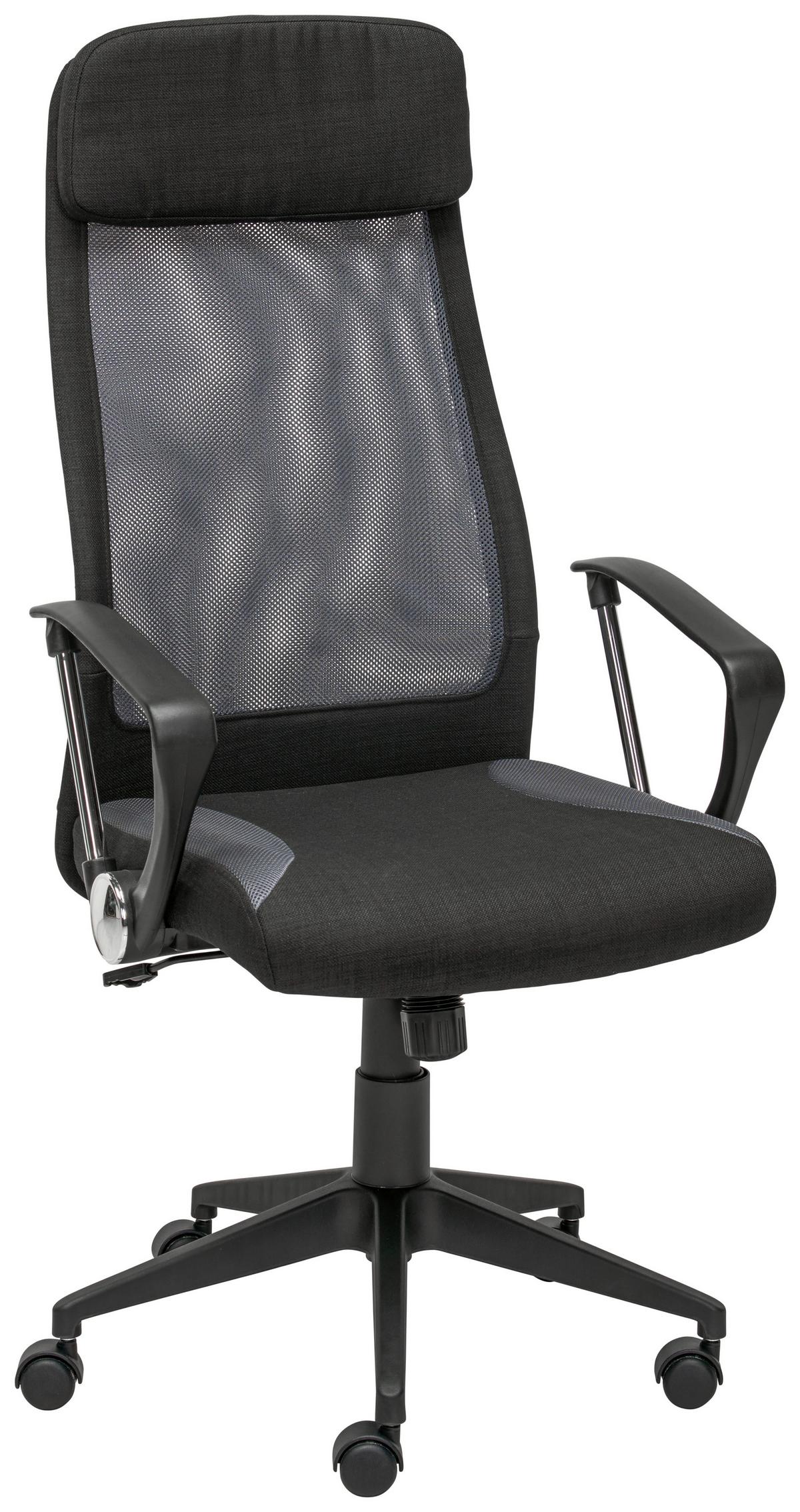 Bürostuhl Josh mit Armstützen Grau/Schwarz Bis 120 Kg - Schwarz/Grau, Design, Kunststoff/Textil (61/118-128/64cm) - MID.YOU