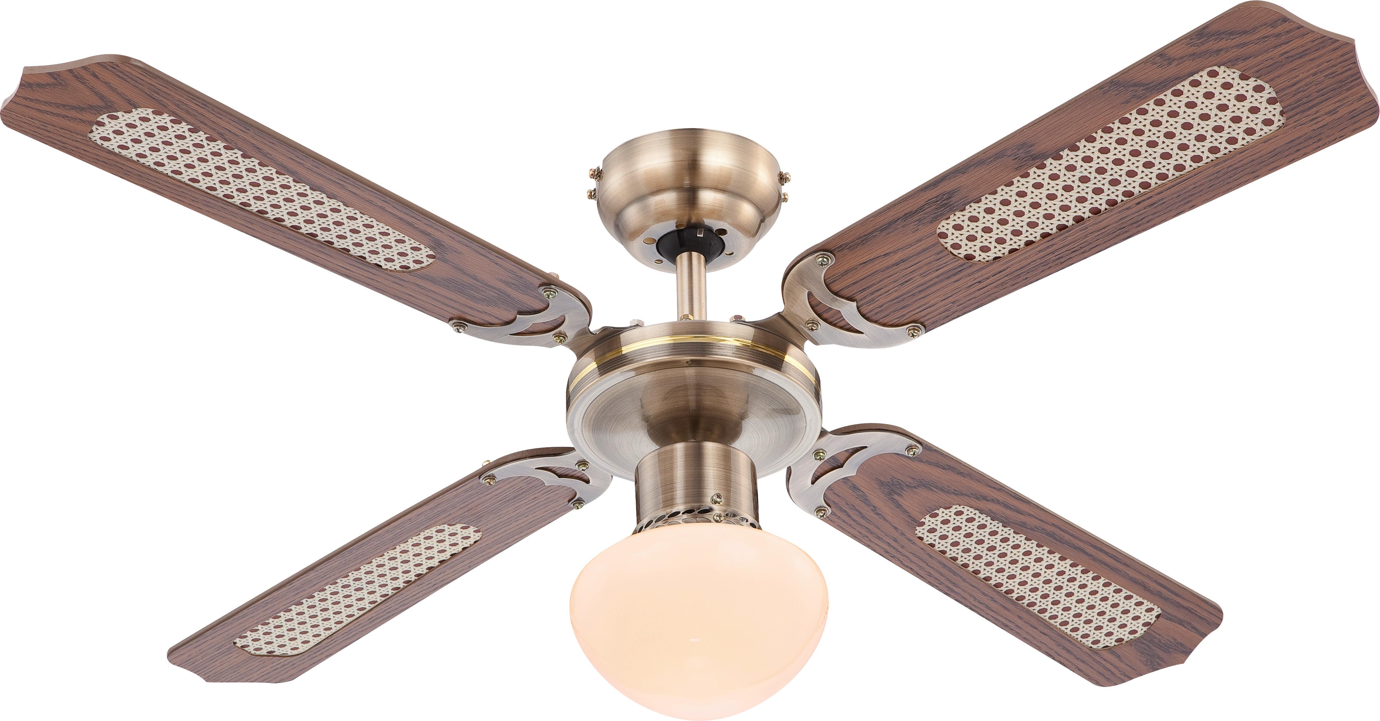 Deckenventilator Aston 4 Holzflügel, Led-Leuchte - Eichefarben, KONVENTIONELL, Glas/Holz (106,6/41,5cm) - Globo
