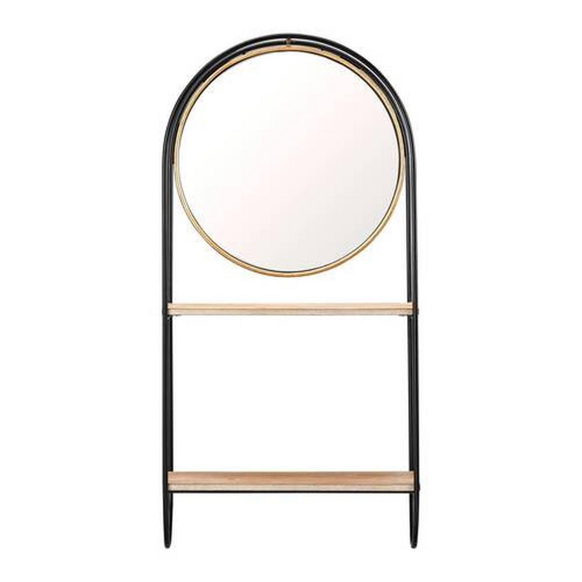 Nástenný regál so zrkadlom LELIA - čierna/zlatá, Modern, kov/drevo (37/75/17cm) - Bessagi Home