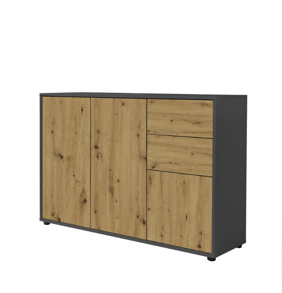 Sideboard Mailand Anthr./eiche Dekor B: 184,5cm - Anthrazit/Schwarz, MODERN, Holzwerkstoff (184,5/73/33cm) - MID.YOU