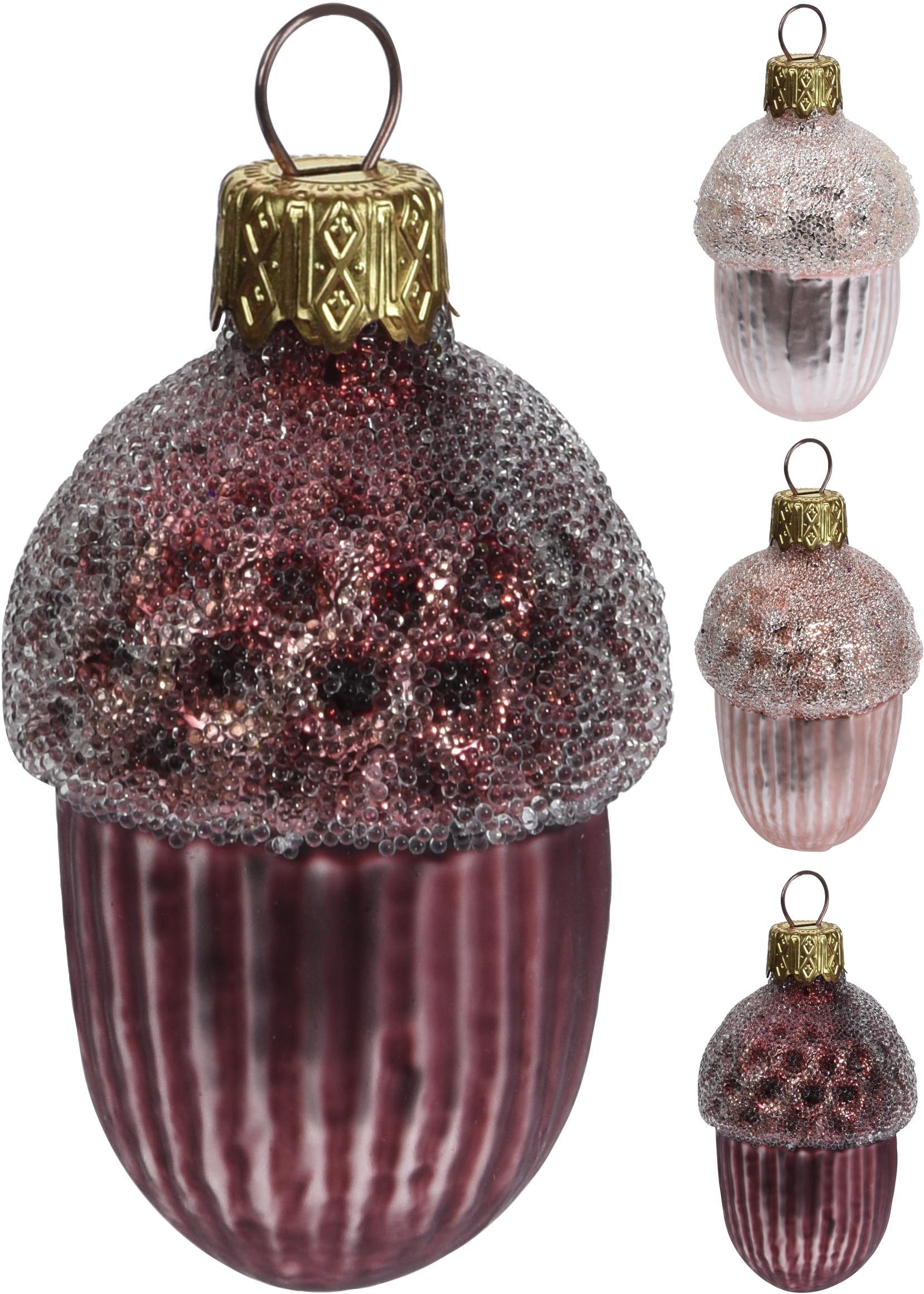 Karácsonyfa Gömb Eicheln Mit Glitter - Bordó/Fáradt rózsaszín, modern, Üveg (3,5/5,5cm)