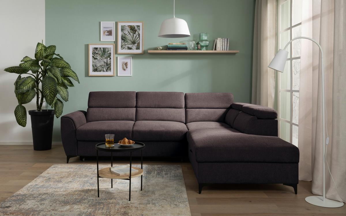 Ecksofa Lapis Dunkelbraun S: 255/217 cm - Dunkelbraun/Schwarz, KONVENTIONELL, Textil (255/217cm) - MID.YOU