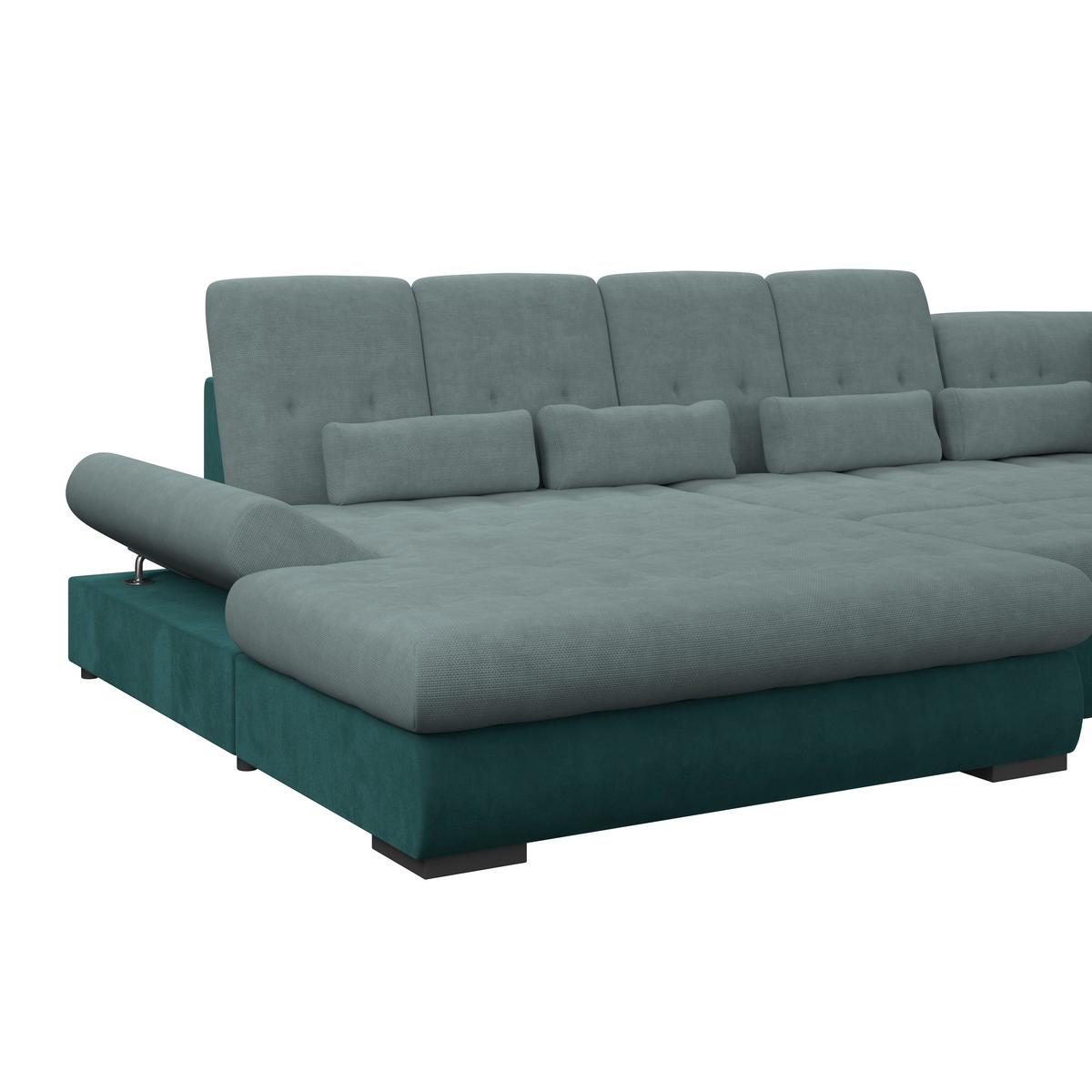 Wohnlandschaft Madera Grün, S: 358x212 cm - Türkis/Schwarz, KONVENTIONELL, Kunststoff/Textil (190/358/212cm)