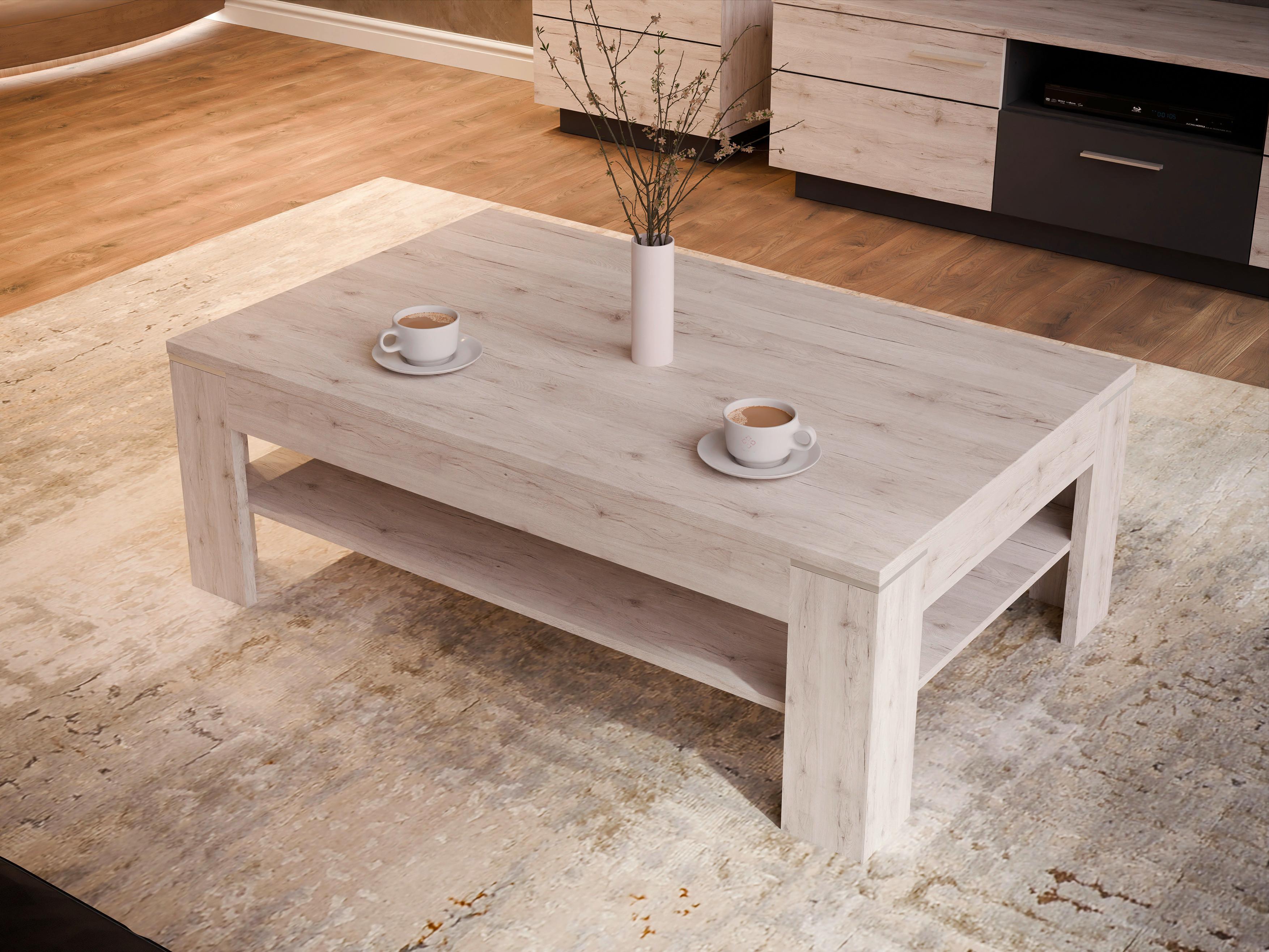 Dohányzóasztal Nizza - iszap/tölgyfa, Modern, műanyag/faalapú anyag (120/75/43cm) - Based
