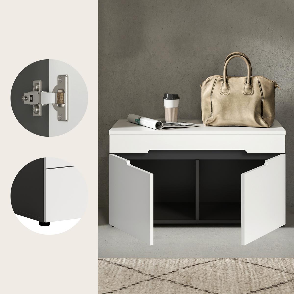 Sitzbank Canu Grau/Weiß B: 80 cm - Schwarz/Weiß, Design, Holzwerkstoff (80/45/37cm) - Livetastic