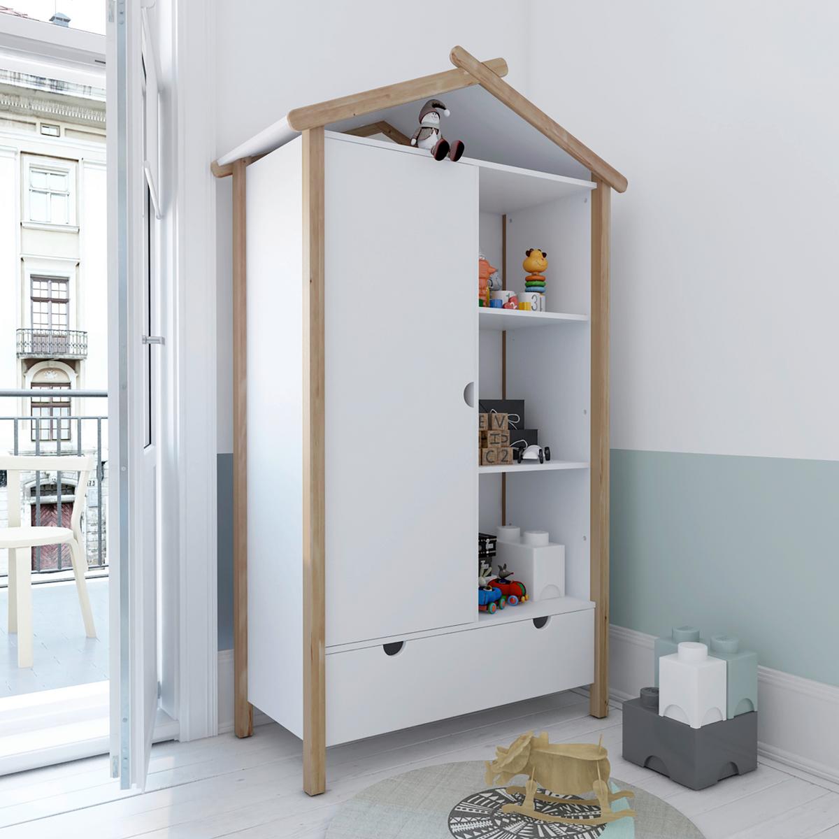 DREHTÜRENSCHRANK Naturfarben/Weiß B: 112cm - Weiß/Naturfarben, Design, Holz/Holzwerkstoff (112/187/51cm) - Livetastic