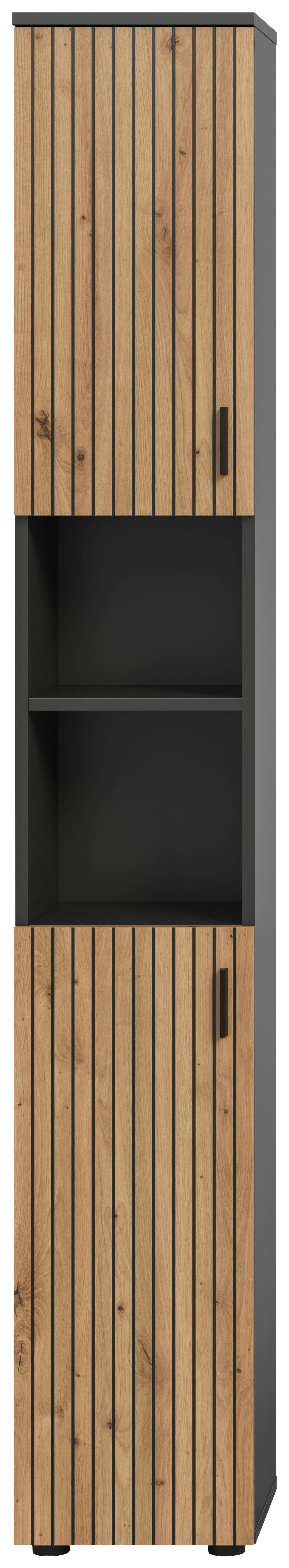 Hochschrank Mone Eiche Dekor B: 30cm - Schwarz/Eiche Artisan, Basics, Holzwerkstoff (30/192/30cm) - MID.YOU