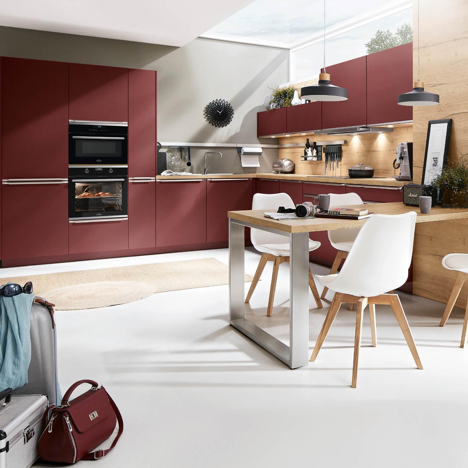 Eckküche Eastbourne Ohne Geräte 337x286 Cm Rot - Schieferfarben/Anthrazit, MODERN, Holzwerkstoff/Kunststoff (337/286cm) - Vertico