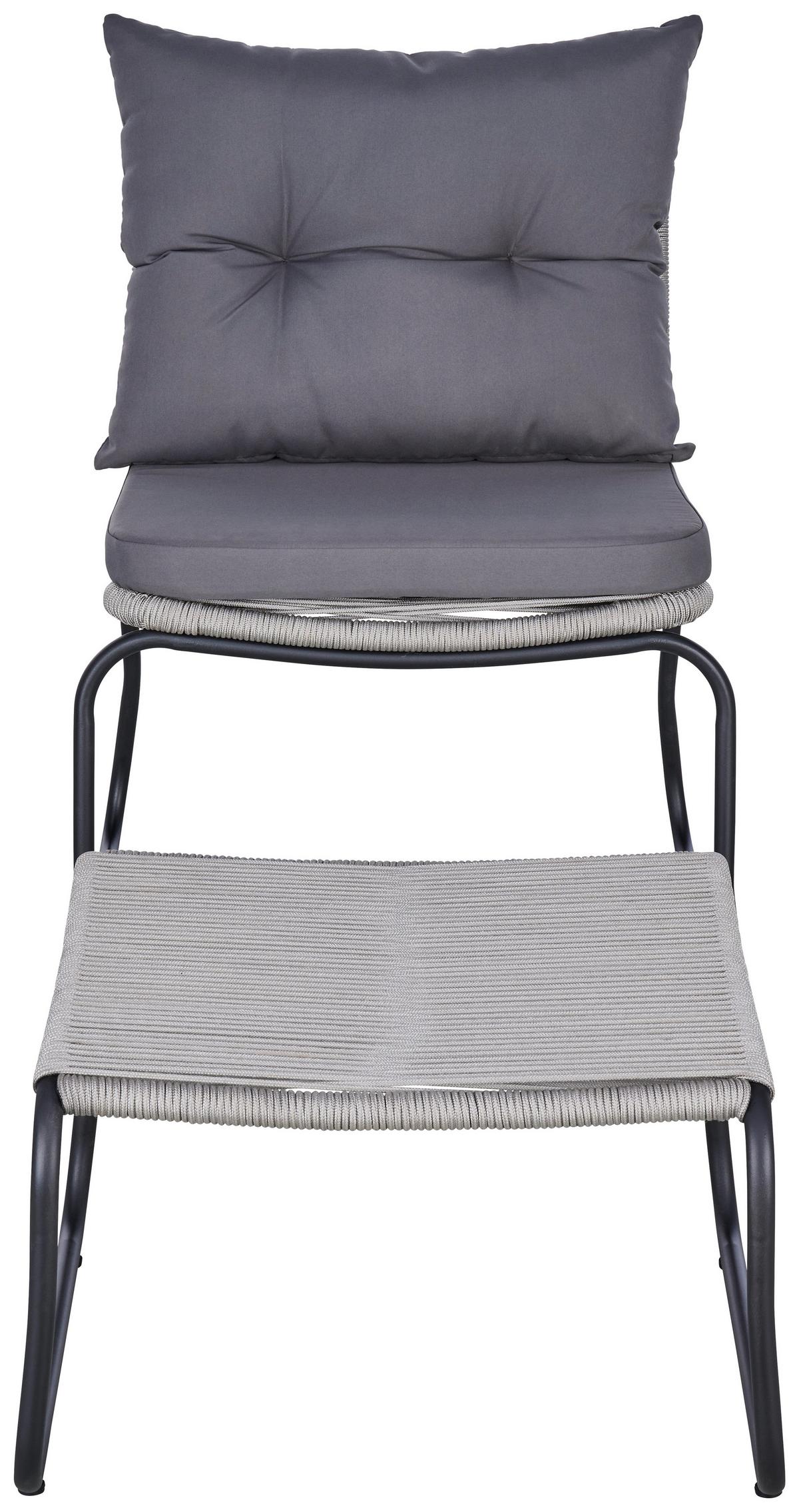 Gartensessel Stahl/textil Fußhocker - Dunkelgrau/Schwarz, MODERN, Textil/Metall (64-55/80/75cm) - Beldano