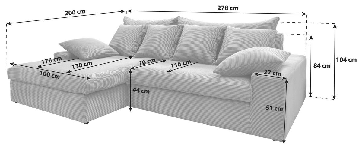 Ecksofa Avellino Goldfarben S: 200/278 cm - Goldfarben/Schwarz, MODERN, Textil (200/278cm) - Livetastic