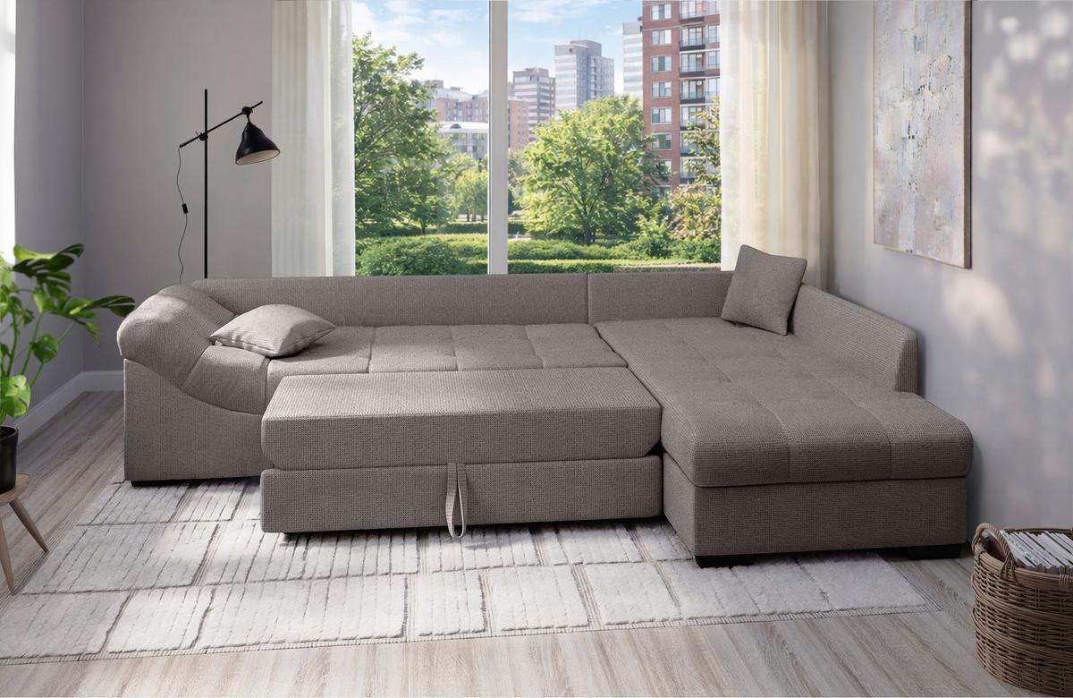 Eckschlafsofa Alvito Graubraun S: 298x202 Cm - Graubraun/Schwarz, MODERN, Textil (298/202cm) - MID.YOU