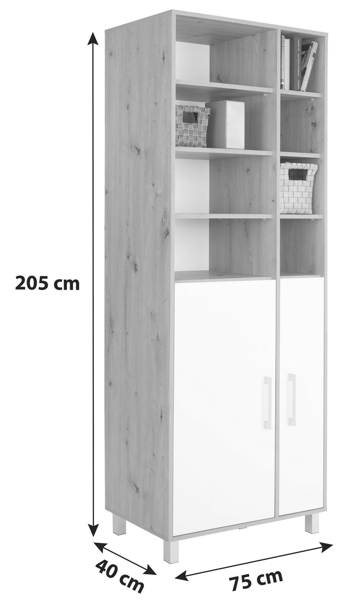Polc Box - tölgyfa színű/fehér, Modern, faalapú anyag (75/205/40cm) - Ondega