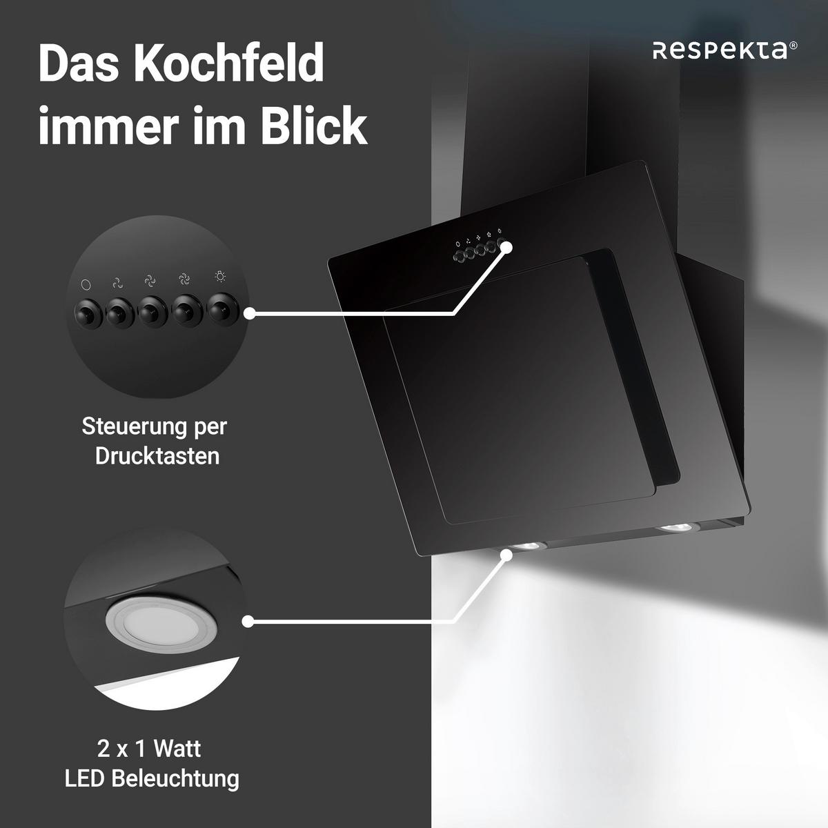 Dunstabzugshaube Respekta Bxh 59,8 X 72,7-110, 7 Cm - Schwarz, Trend, Glas/Metall (59,8/72,7-110,7/30,5cm) - Respekta