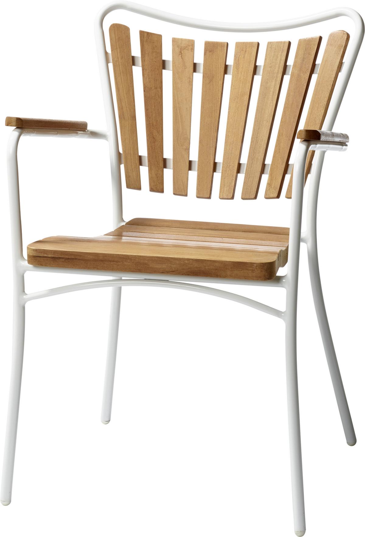 Gartensessel Stapelbar Ellen Aluminiumgestell, Teakholz - Weiß Hochglanz/Teakfarben, KONVENTIONELL, Holz/Metall (58,5/78/56,5cm) - Gardenson