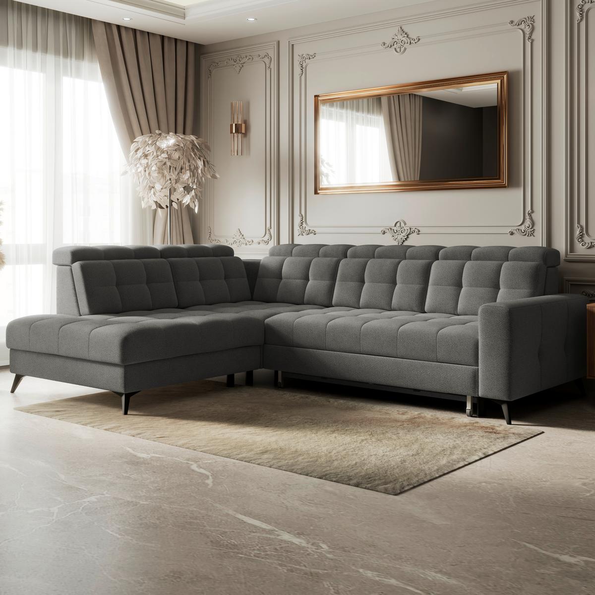 Ecksofa Barletta New Velours Dunkelgrau, 228x289cm - Dunkelgrau/Schwarz, ROMANTIK / LANDHAUS, Textil (228/289cm) - Luca Bessoni