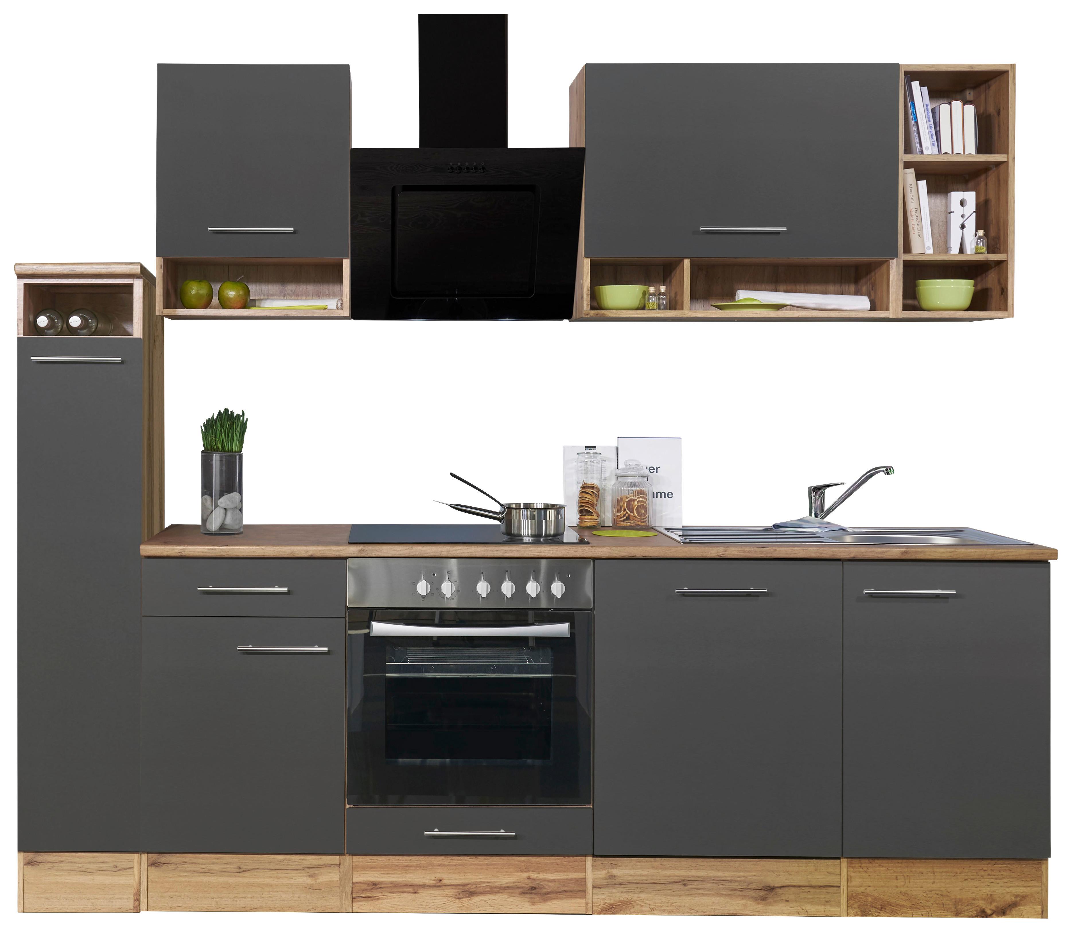Küchenzeile ohne Geräte B: 250 cm Grau/Eiche Dekor - Wildeiche/Grau, Basics, Holzwerkstoff (250cm) - Respekta