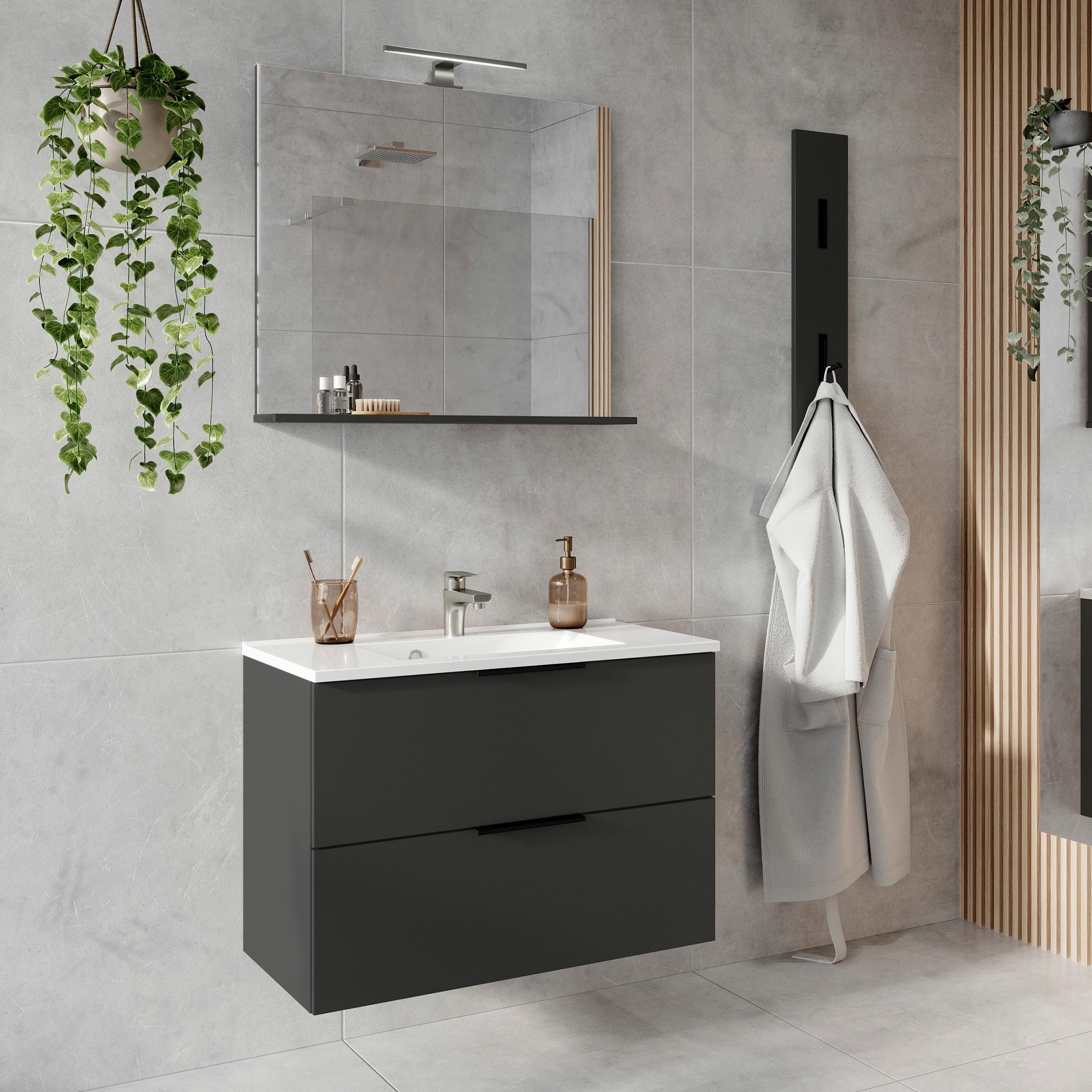 Badezimmer Graphitfarben/Weiß, B: 81 cm - Graphitfarben/Weiß, MODERN, Holzwerkstoff/Stein (81cm) - Germania