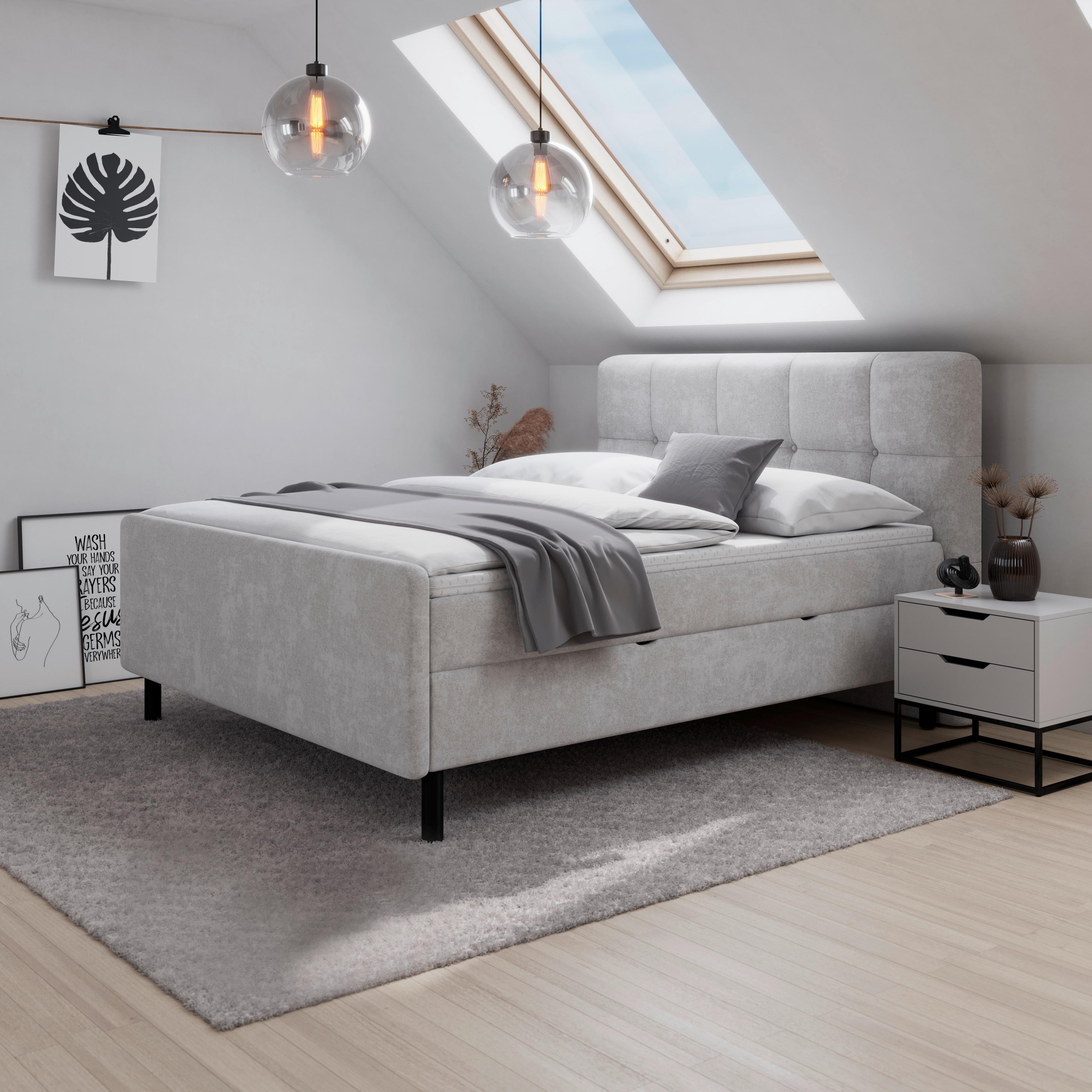 Posteľ boxspring MARBELLA 180x200, svetlosivá - čierna/svetlosivá, Modern, kov/drevo (180/200cm) - Bessagi Home