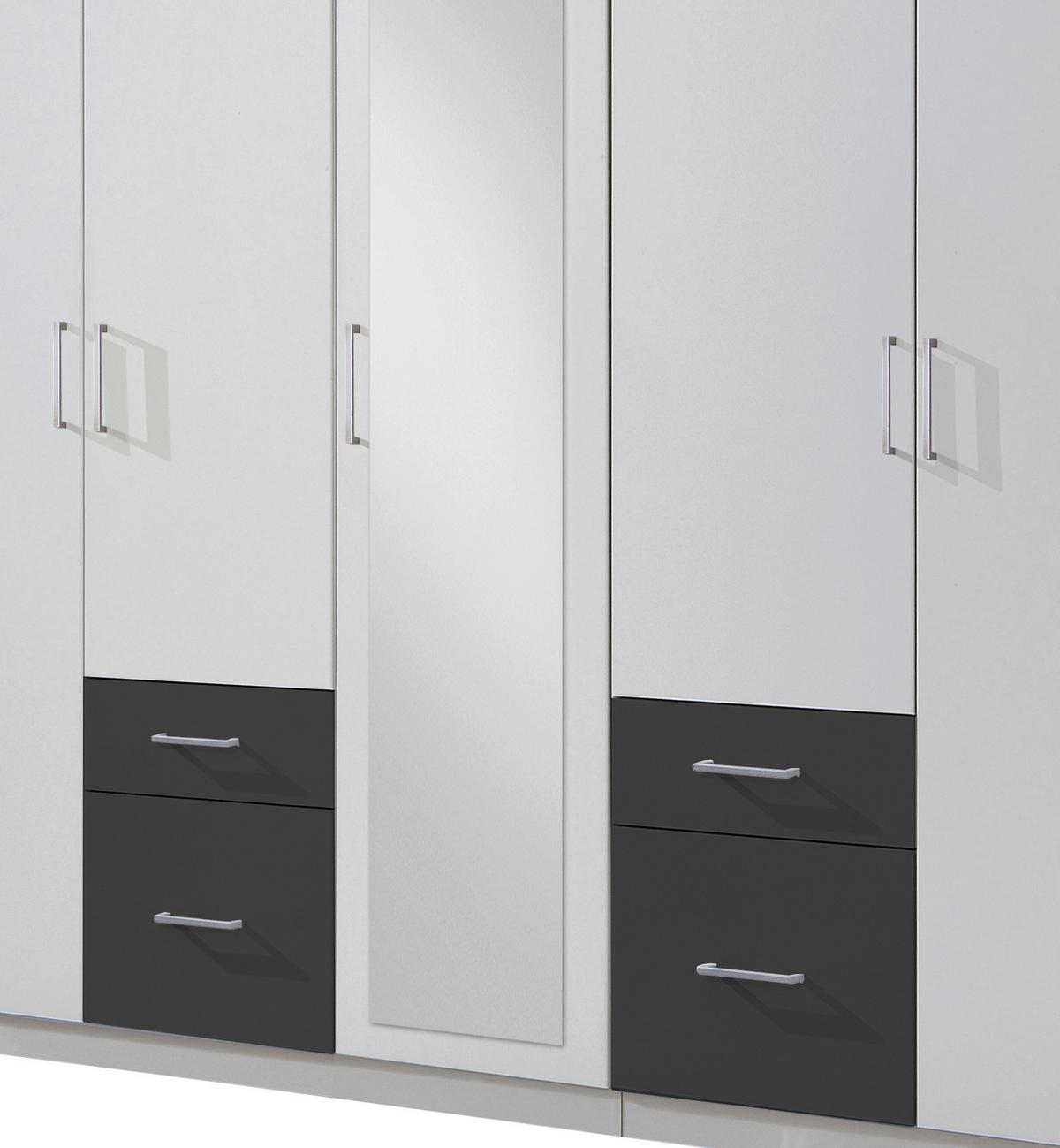 Drehtürenschrank Mit Spiegel + Laden 225cm Fly, Weiß/Graphit - Graphitfarben/Weiß, Design, Glas/Holzwerkstoff (225/210/58cm) - MID.YOU