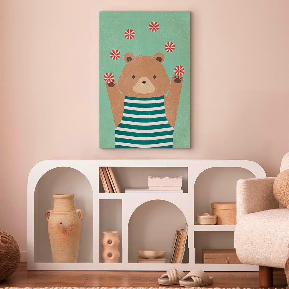 Leinwandbild Juggling Bear Hellbraun Salbeigrün B: 80 cm - Hellbraun/Salbeigrün, Basics, Holz/Textil (80/120/1,2cm) - artgeist