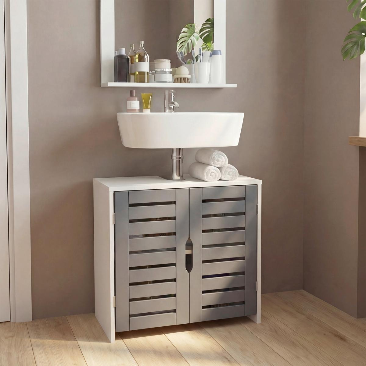 WASCHBECKENUNTERSCHRANK Flonali Weiß/Anthrazit B: 60cm - Anthrazit/Weiß, Trend, Holzwerkstoff (60/60/29cm) - MID.YOU