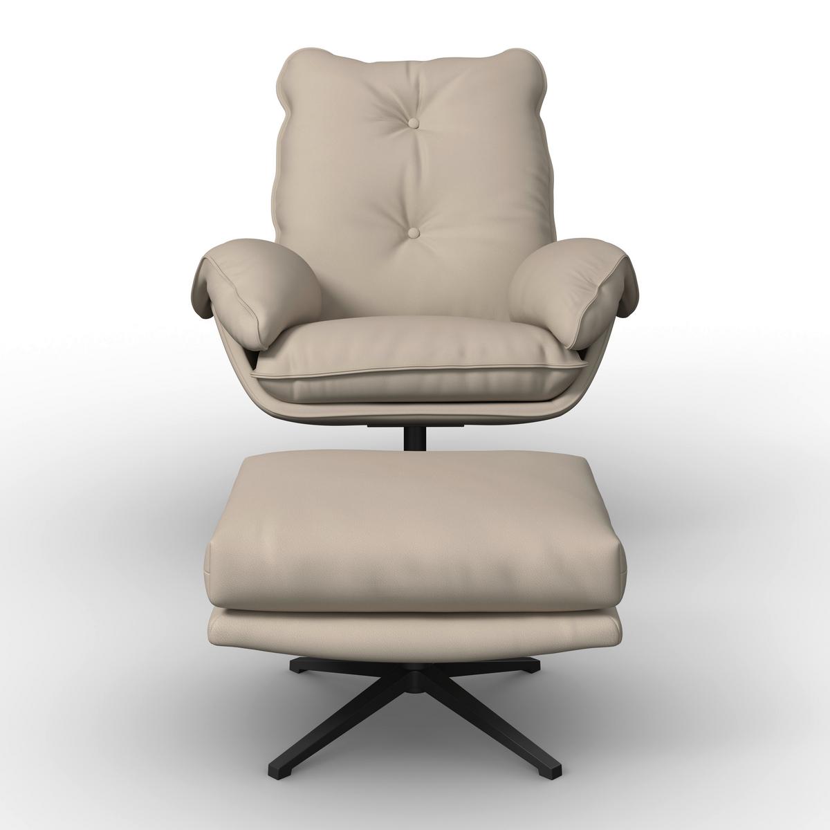 Relaxační křeslo ANDREA, béžová, s taburetem - černá/béžová, Moderní, kov/dřevo (82/105/80cm) - Bessagi Home