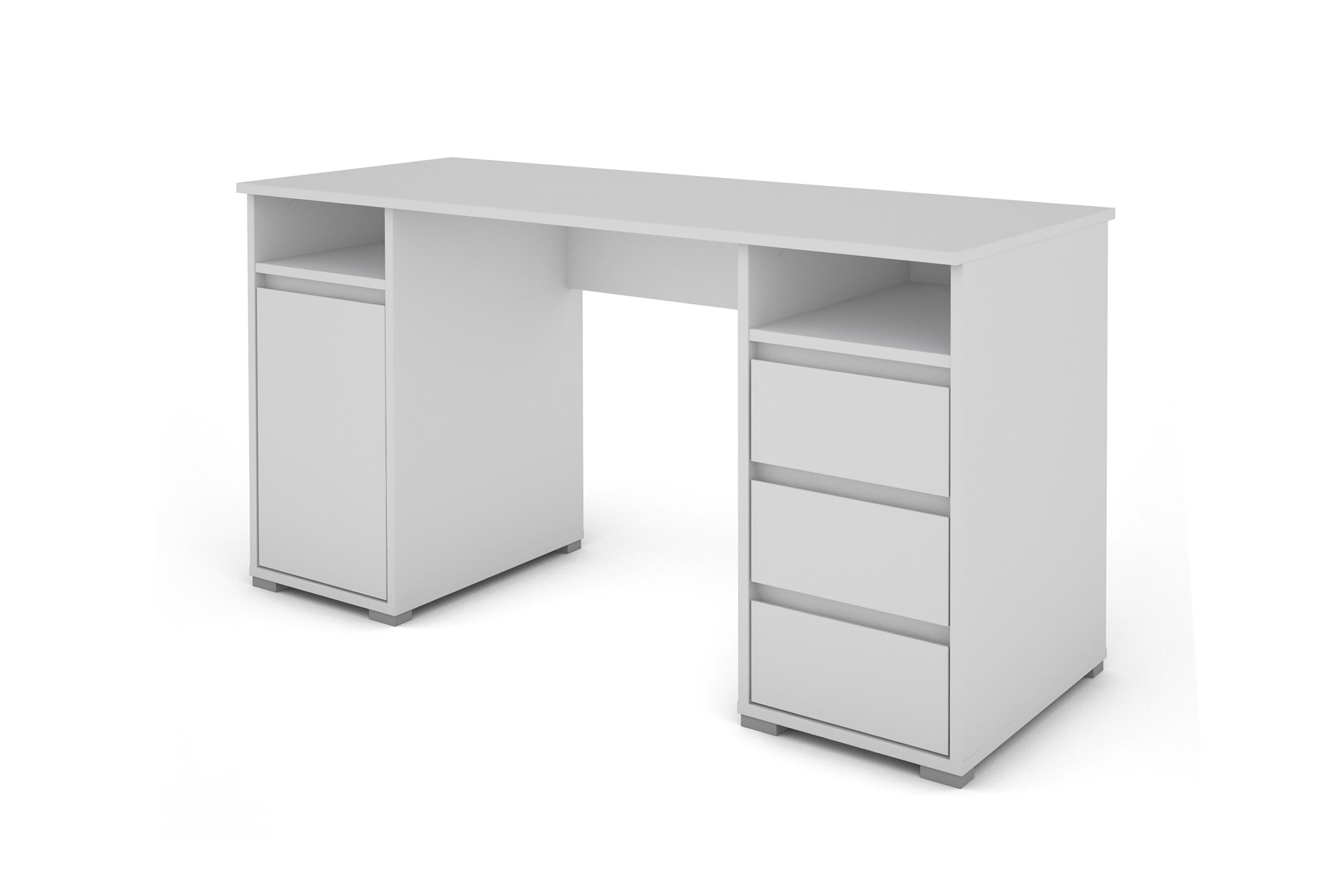 Schreibtisch mit Stauraum B 138cm H 75cm Loop, Weiß - Weiß, Basics, Holzwerkstoff (138/55/75cm) - MID.YOU