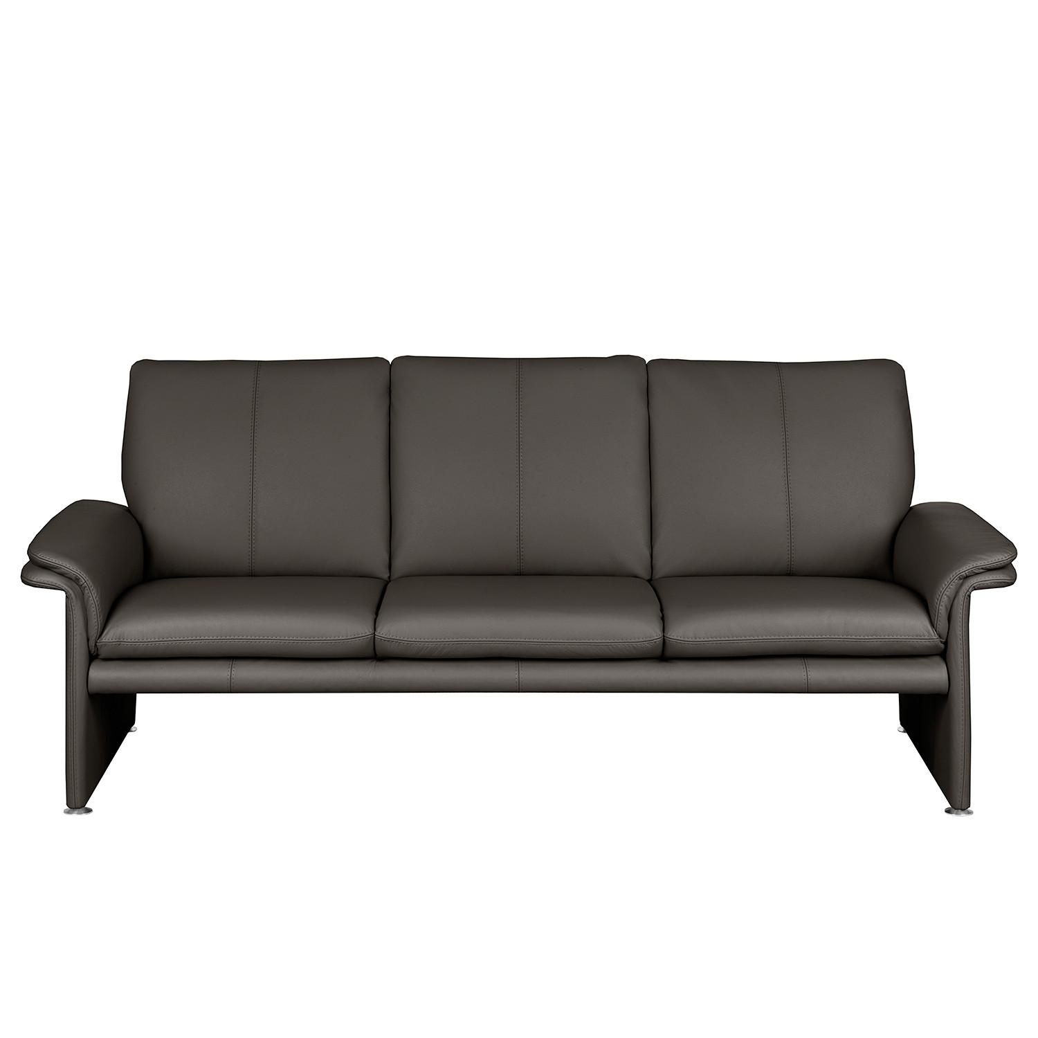 3-Sitzer-Sofa Comodo Echtleder Dunkelbraun B: 214cm - Dunkelbraun/Silberfarben, Design, Leder (214/90/88cm) - Livetastic