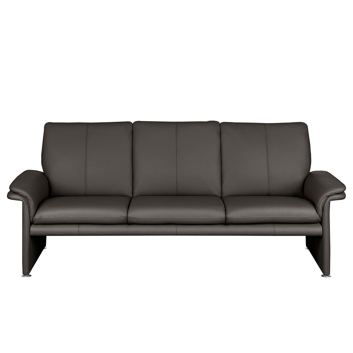 3-Sitzer-Sofa Comodo Echtleder Dunkelbraun B: 214cm - Dunkelbraun/Silberfarben, Design, Leder (214/90/88cm) - Livetastic