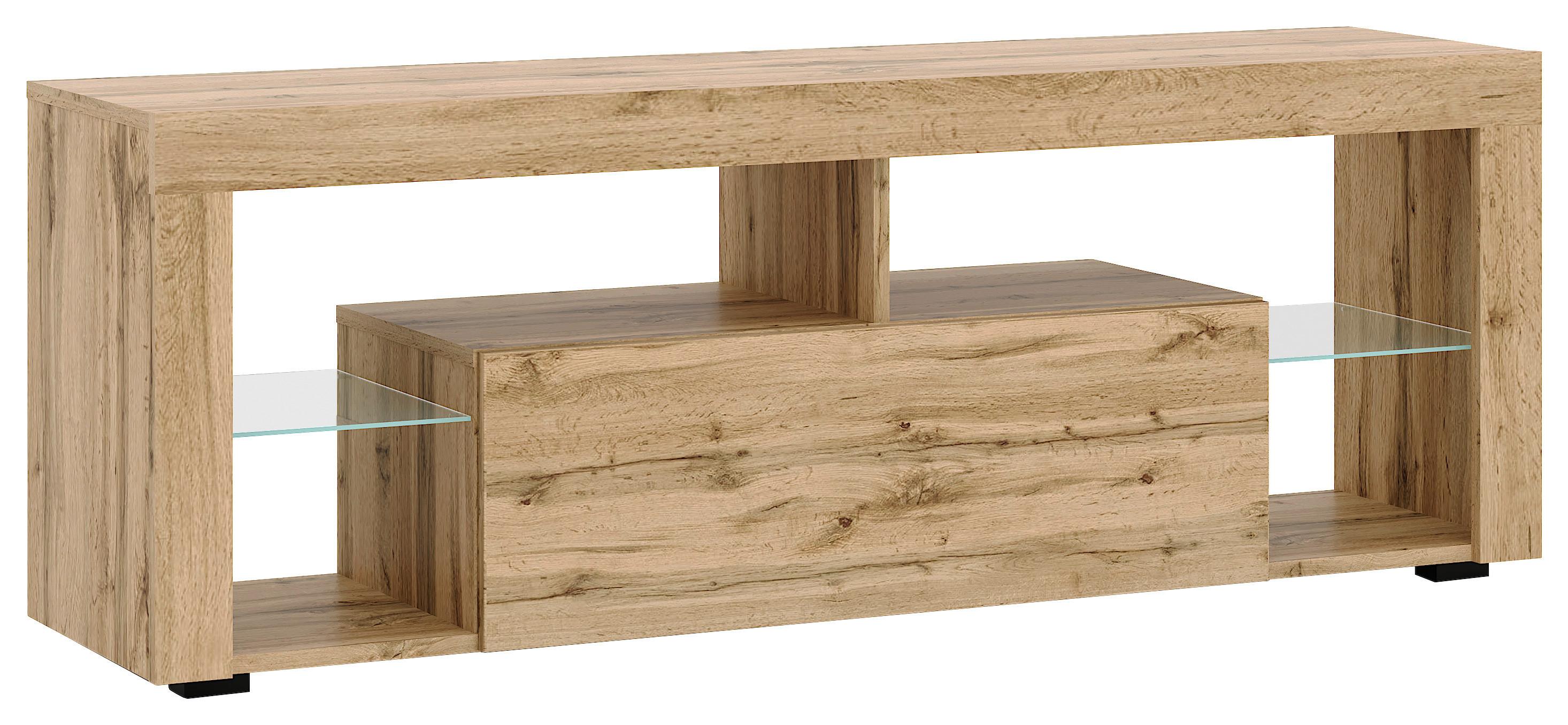 Lowboard Everest 140 - Eiche Wotan/Schwarz, Design, Glas/Holzwerkstoff (140/50,5/35cm) - Livetastic