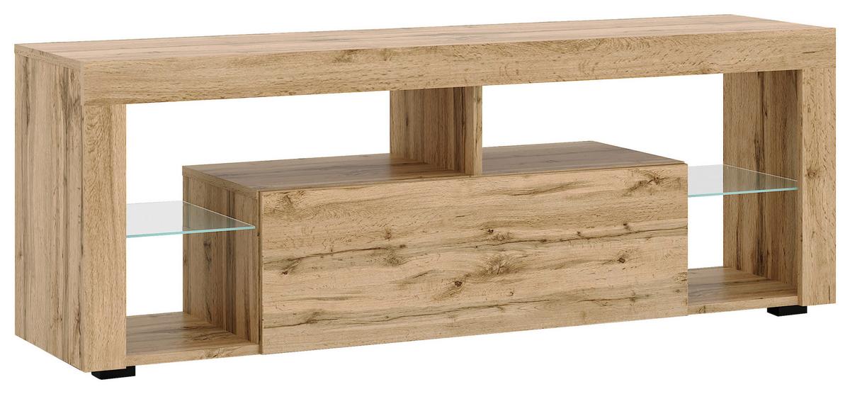 Lowboard Everest 140 - Eiche Wotan/Schwarz, Design, Glas/Holzwerkstoff (140/50,5/35cm) - Livetastic