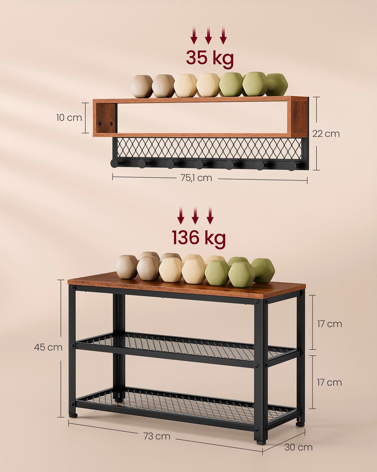 Garderobe Schwarz, Dunkelbraun B: 73 cm - Dunkelbraun/Schwarz, Trend, Holzwerkstoff/Metall (73/45,5/30cm) - MID.YOU