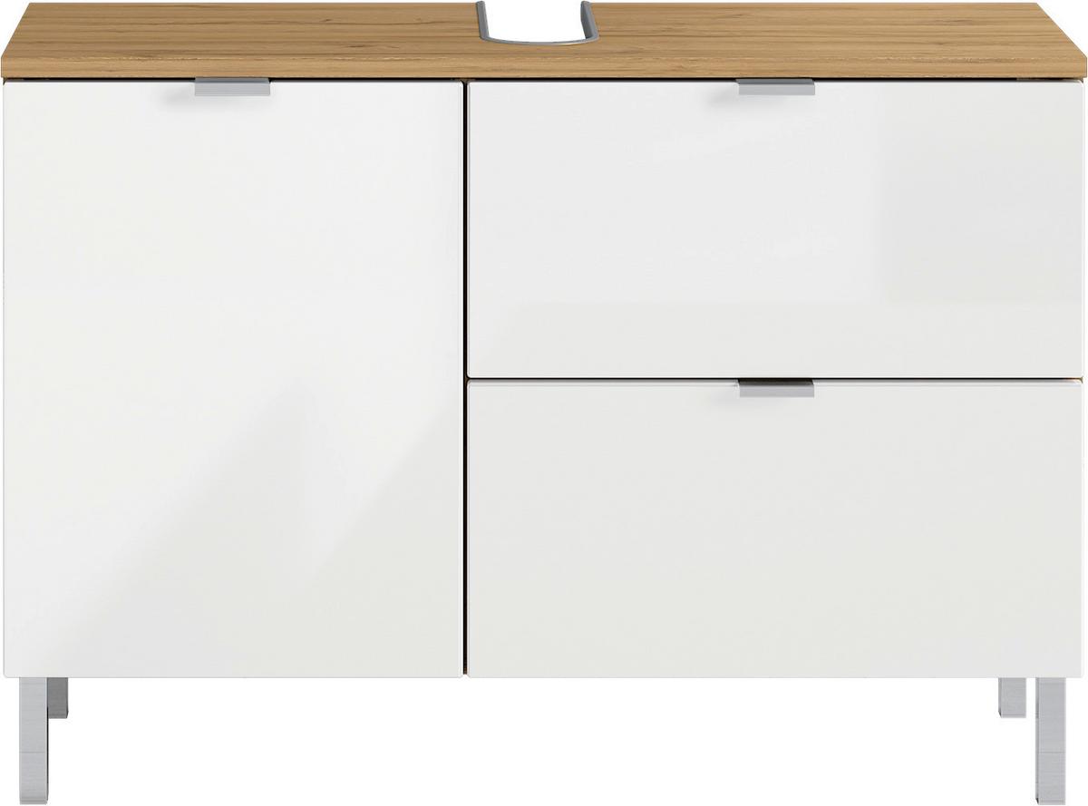 Waschbeckenunterschrank Gw-Mauresa B: 80 cm - Chromfarben/Eichefarben, KONVENTIONELL, Holzwerkstoff (80/56/34cm) - Germania