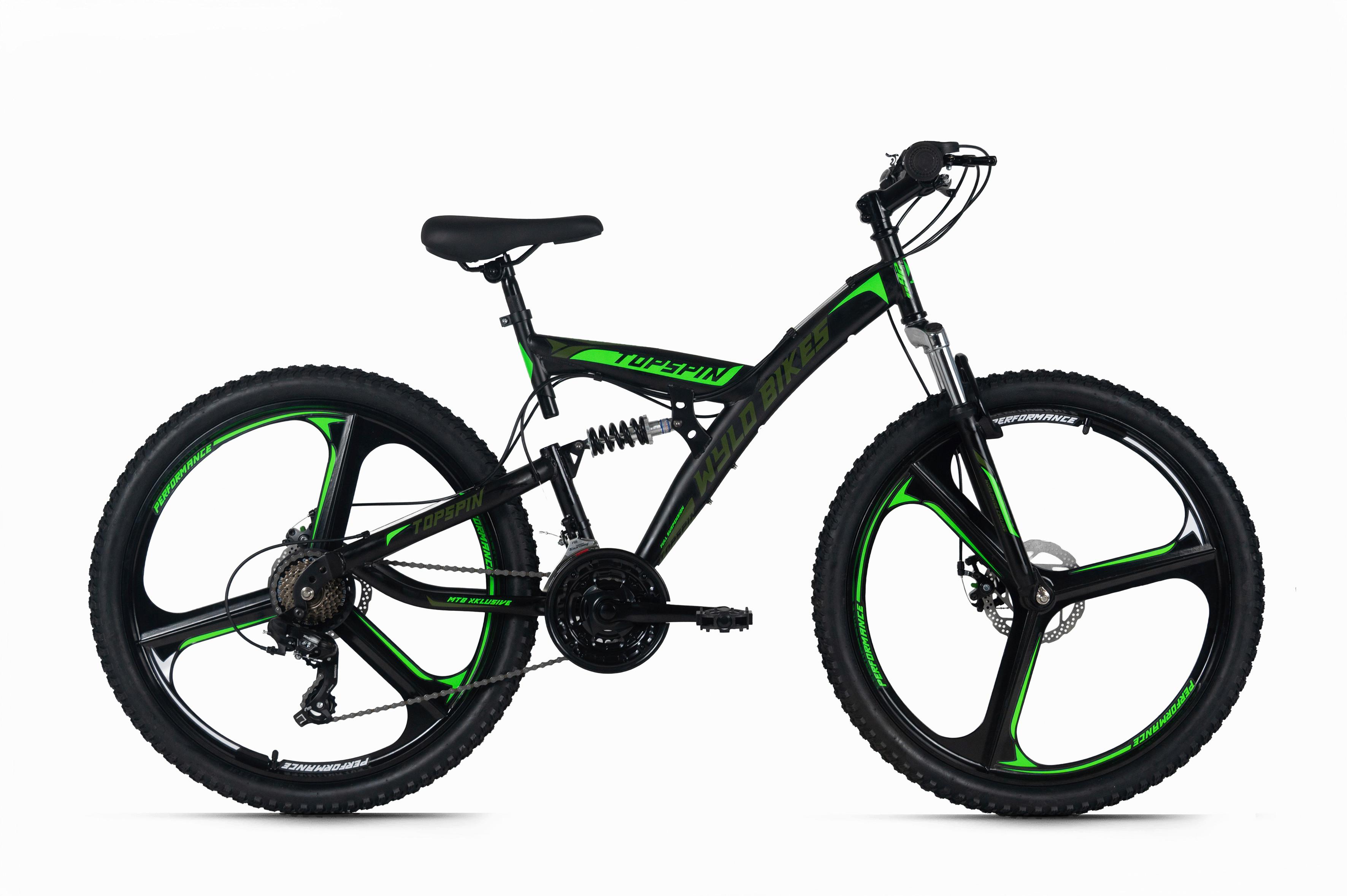 Mountainbike 26'' WYLD Topspin schwarz/grün - Schwarz, Basics, Metall