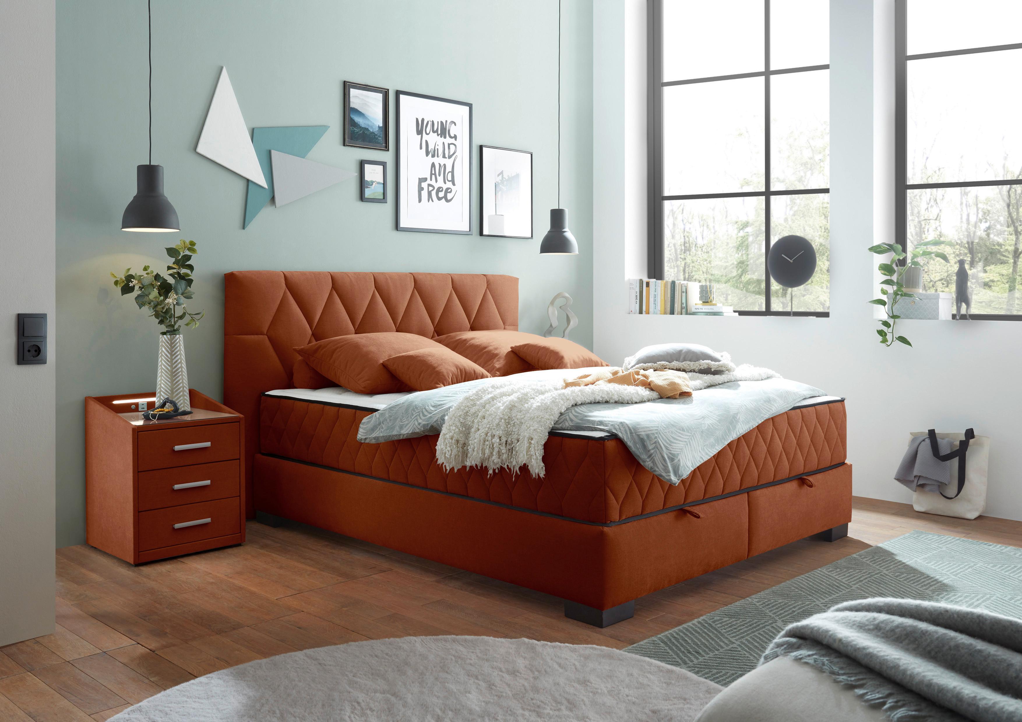 Boxbett Nagol B - Cognac/Schwarz, MODERN, Holzwerkstoff/Textil (160/200cm) - MID.YOU