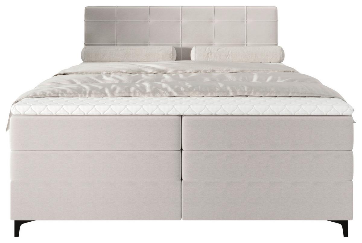 Boxspringbett Mitto mit Topper 180x200 cm - Silberfarben/Schwarz, KONVENTIONELL, Textil/Metall (180/200cm)
