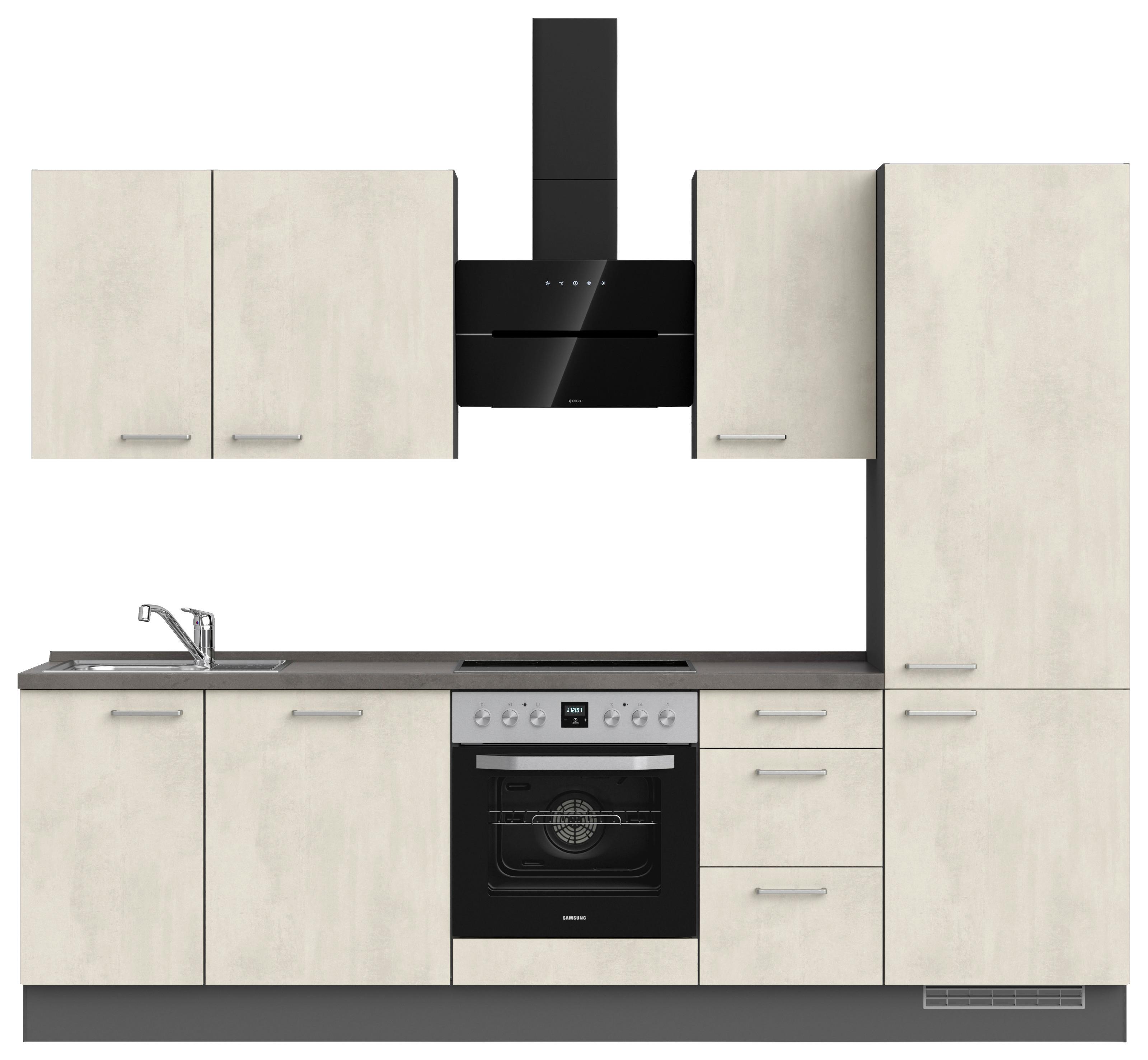 Kuchynská linka 270CM biely betón/ bridlicová šedá - biela/farba ušľachtilej ocele, Modern, kov/kompozitné drevo (270cm) - Nobilia