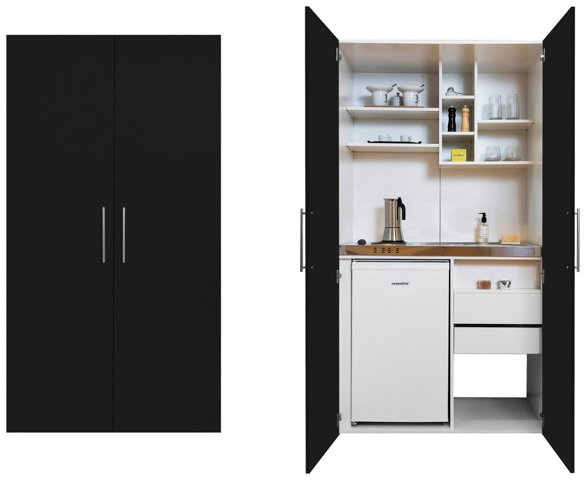 Schrankküche mit Kühlschrank + Kochfeld 104 cm Modern - Silberfarben/Schwarz, MODERN, Holzwerkstoff/Metall (104/193/67cm) - Respekta