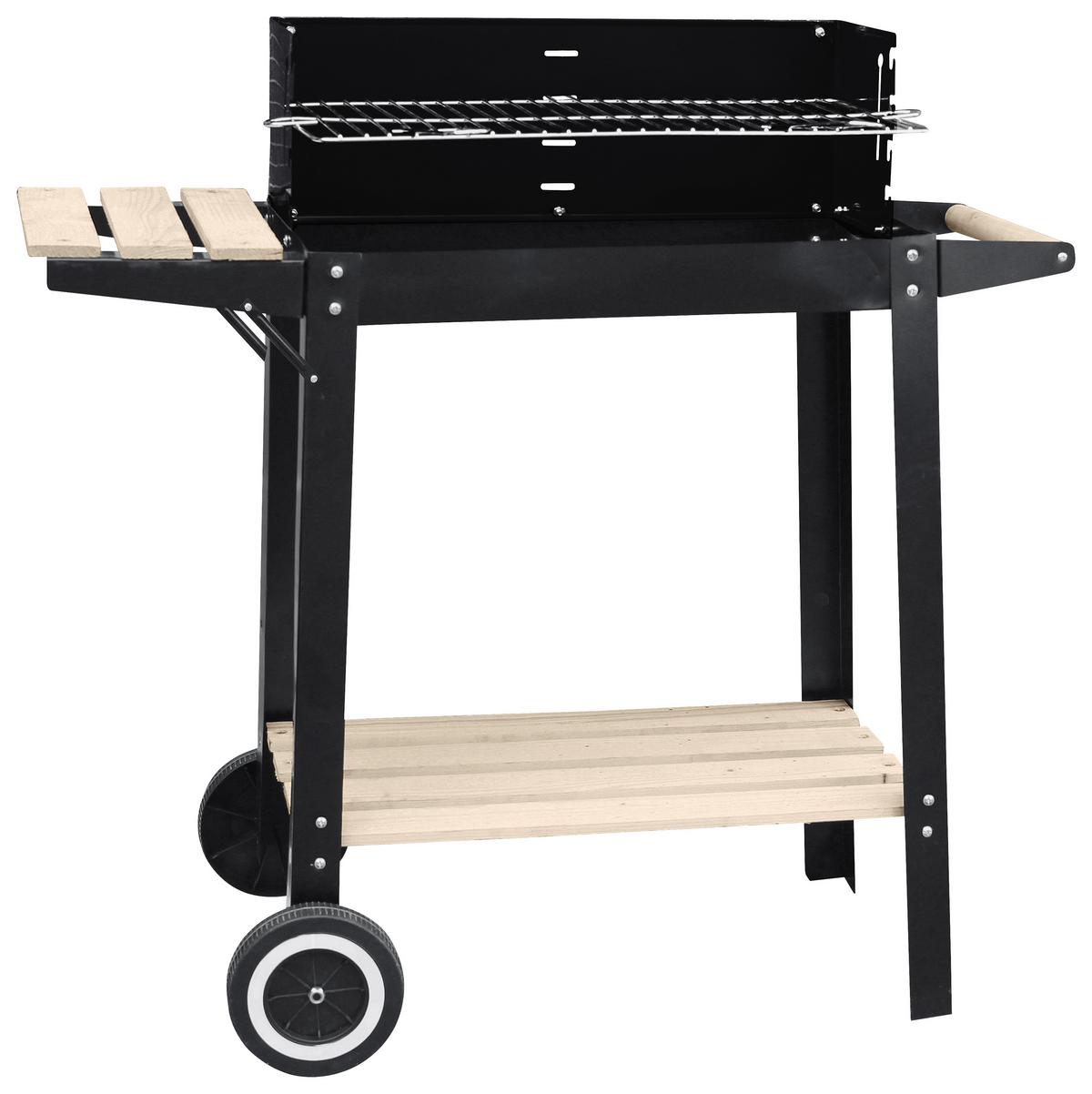 Holzkohlegrill Deluxe Kynast Mit Rollen + Seitenablage - Schwarz Hochglanz, Basics, Holz (52/83/27cm)