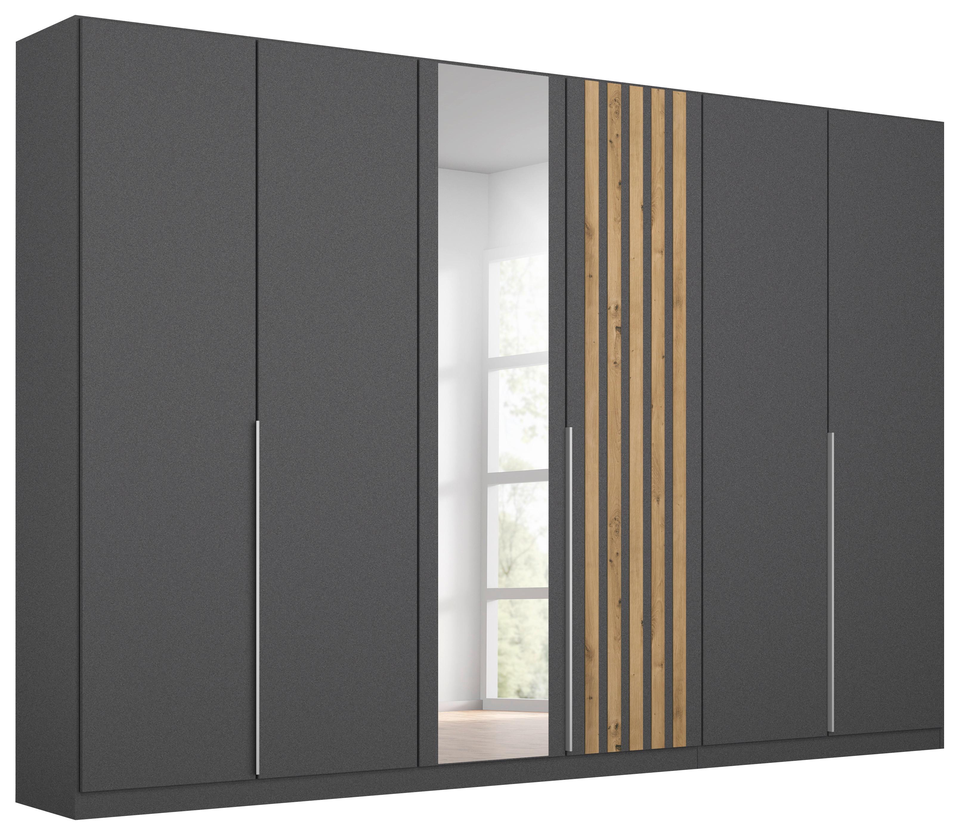 Drehtürenschrank 271 cm Lamella Grau/Eiche Dekor