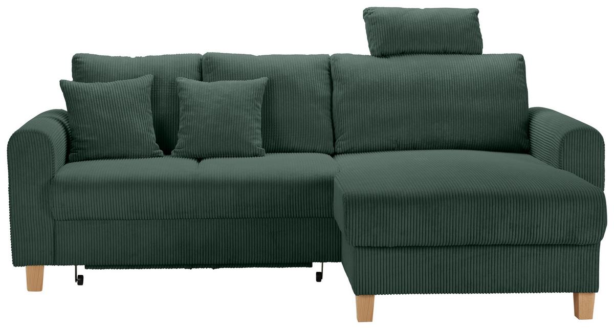 Rohová sedačka LILLE, oboustr., zelený manšestr - zelená/světle hnědá, Moderní, dřevo/textil (232/110/156cm) - Mömax