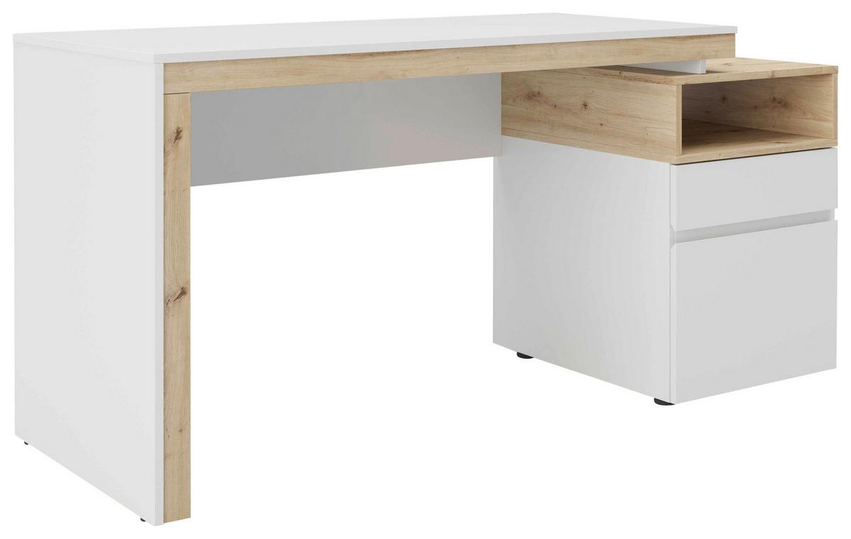 Schreibtisch Santiago - Weiß/Eiche Artisan, MODERN, Holz (160/60/76cm) - MID.YOU