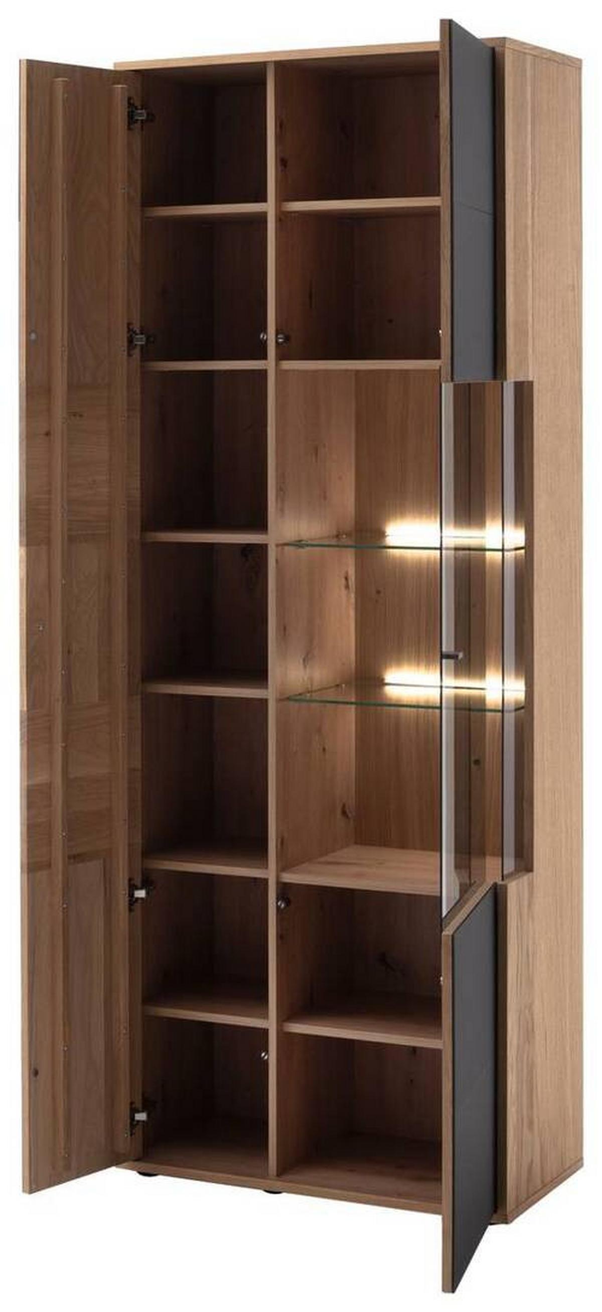 Vitrine Valencia B: 79 cm Anthrazit/Eichefarben - Eiche Bianco/Anthrazit, Design, Glas/Holz (79/207/37cm) - MID.YOU