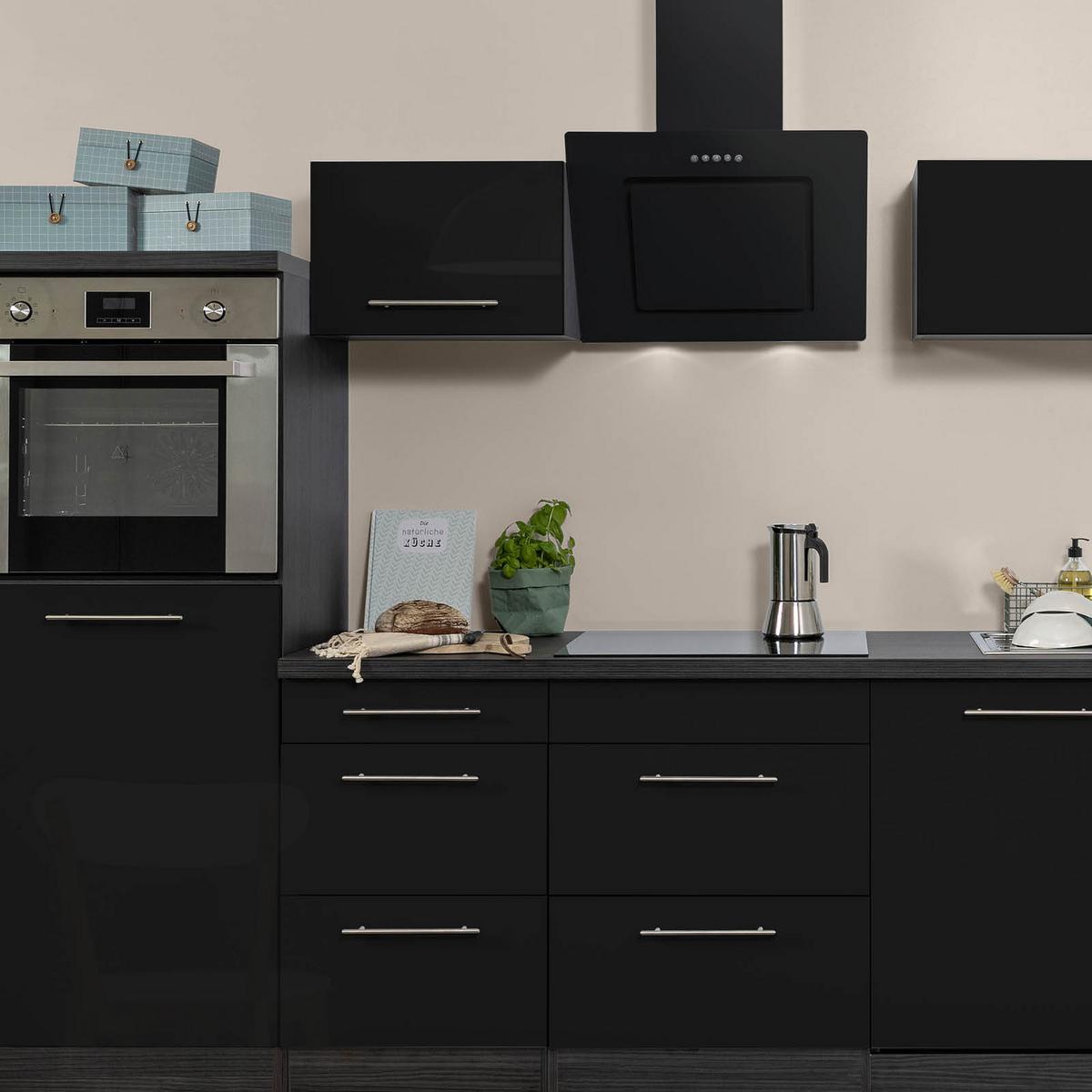 Küchenzeile mit Geräten 280 cm Schwarz Hochglanz/Eiche Grau - Eichefarben/Schwarz, Basics, Holzwerkstoff (280cm) - Respekta
