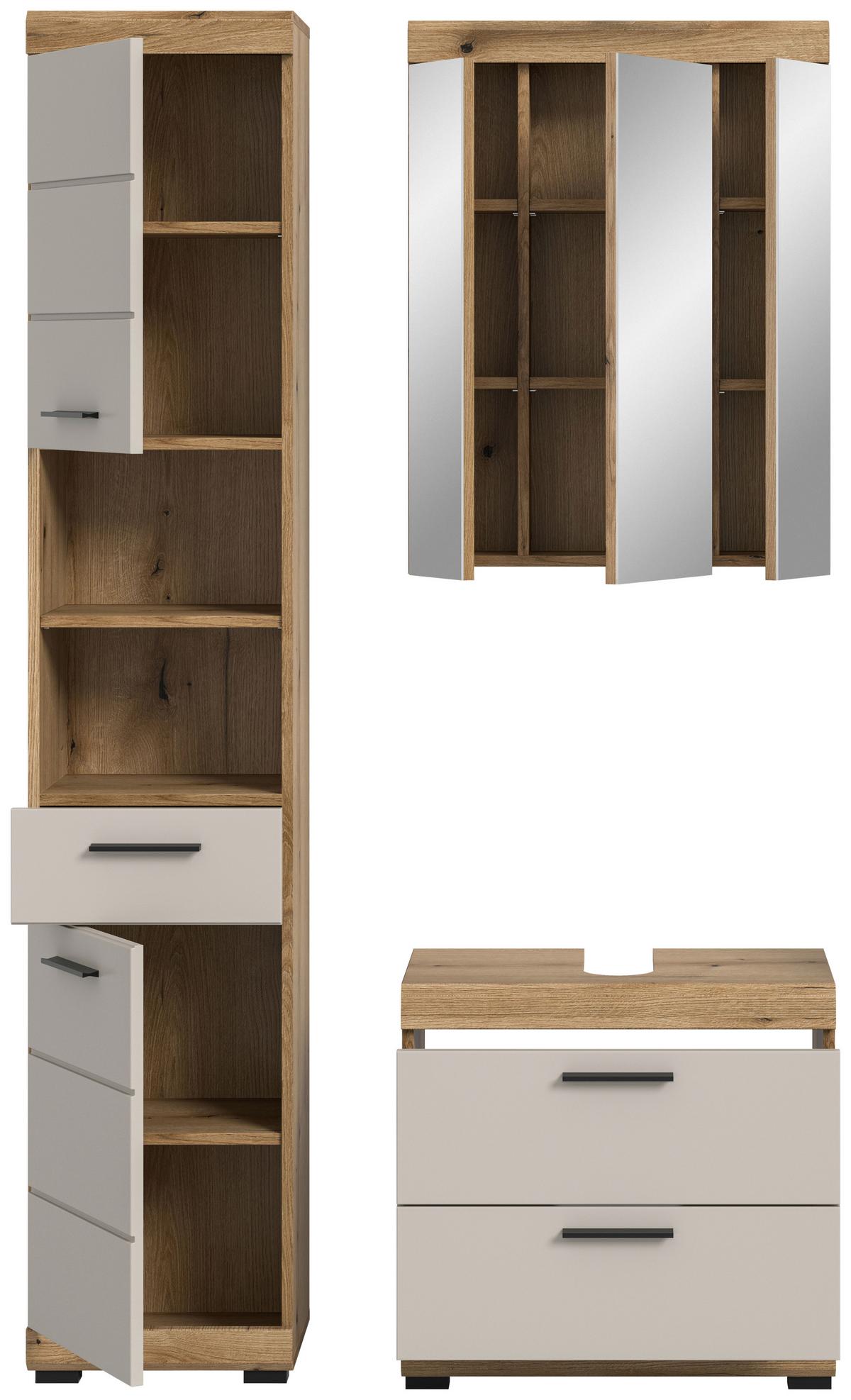 Badezimmer Scout Kaschmir/Naturfarben B: 134 cm - Kaschmir/Schwarz, MODERN, Glas/Holzwerkstoff (134cm) - MID.YOU