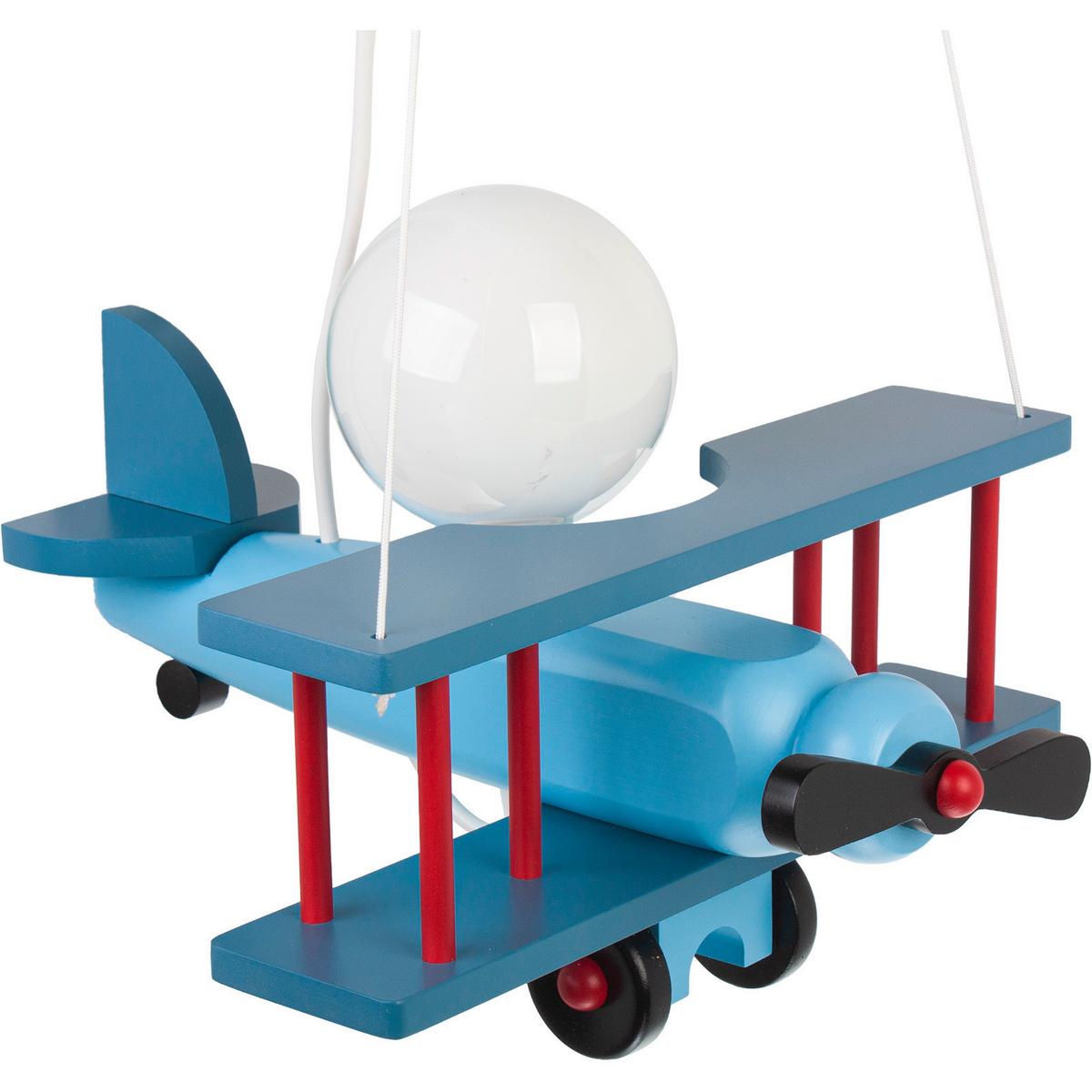 Kinderhängeleuchte Flugzeug H: 75 cm 1-Flammig - Blau/Rot, KONVENTIONELL, Holz (29/31/75cm)