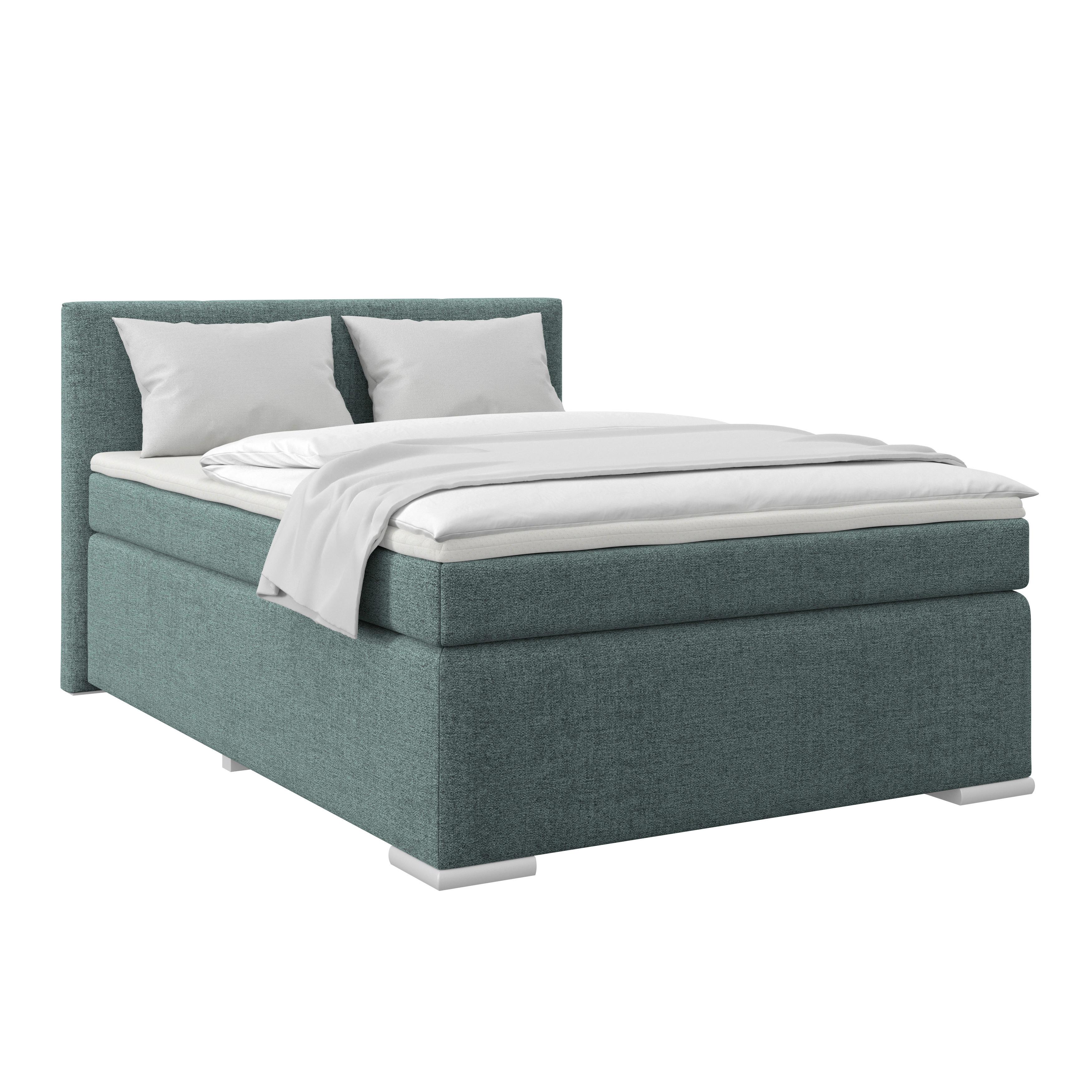 Boxspringbett Mira Webstoff Blau, Lf: 120x200cm